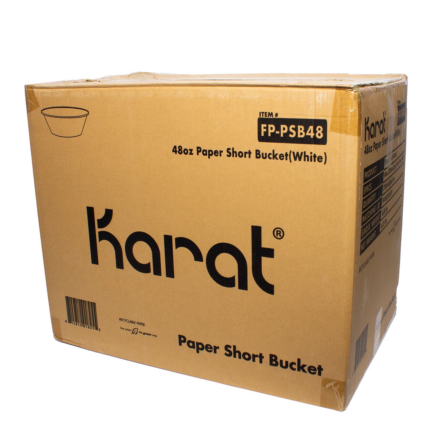 Food Bucket, 48 oz, 7.99" Dia x 2.4"h, White, Paper, 270/Carton
