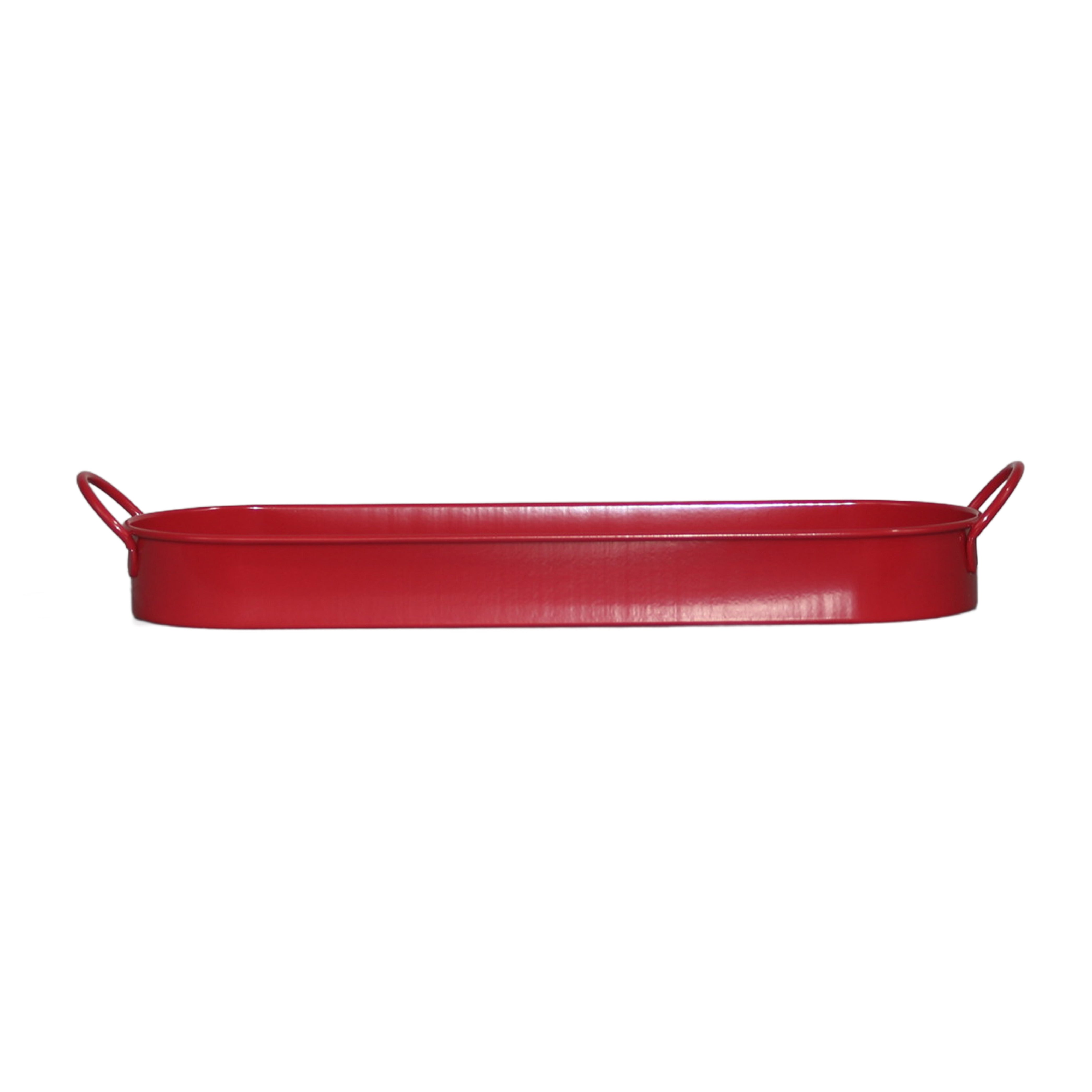 Set of 3 Red Metal Garden Planters with Tray