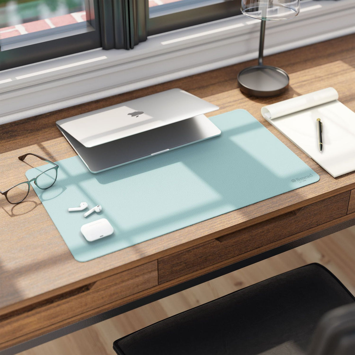 Vegan Leather Desk Pads, 23.6" x 13.7", Light Blue