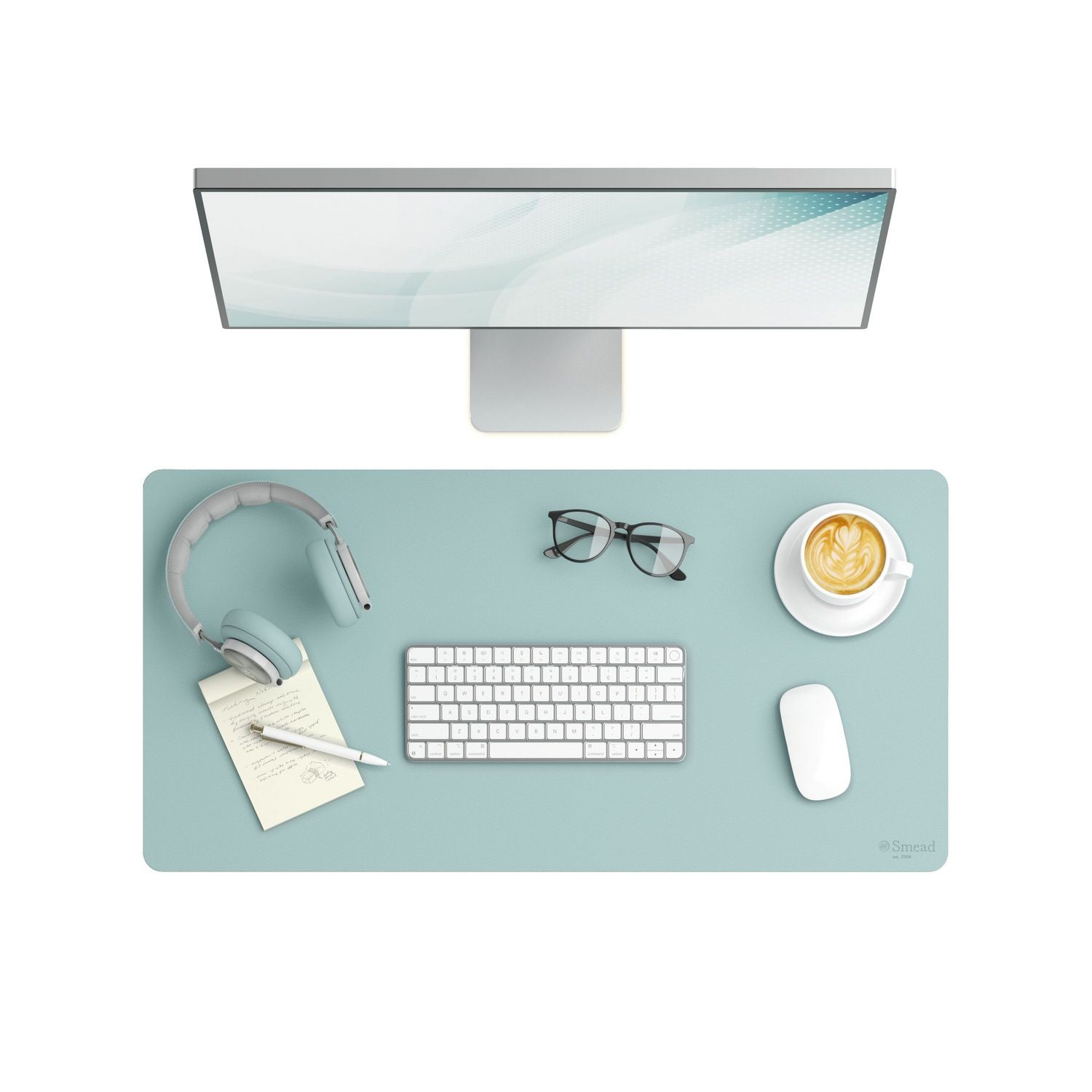 Vegan Leather Desk Pads, 31.5" x 15.7", Light Blue