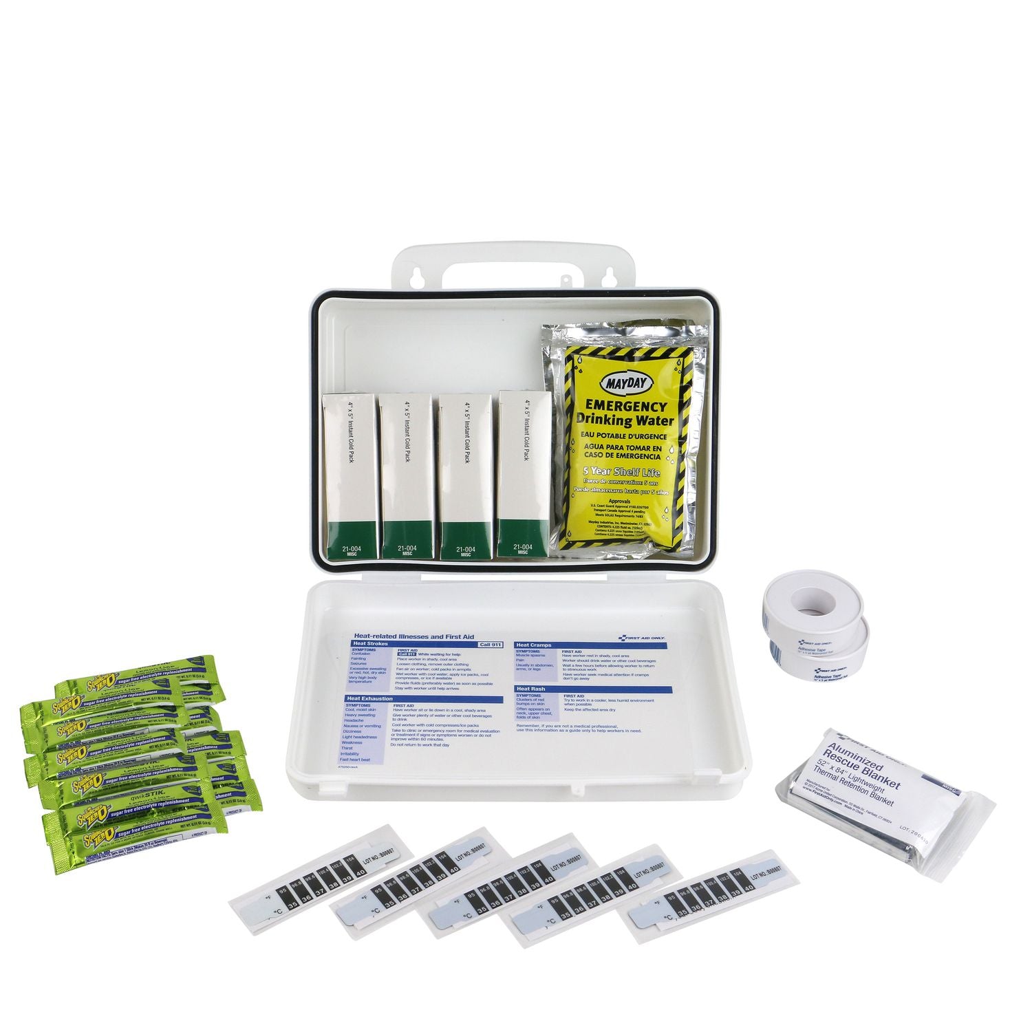 Unitized OSHA Compliant Heat Stress Kit, 26 Pieces, Plastic case