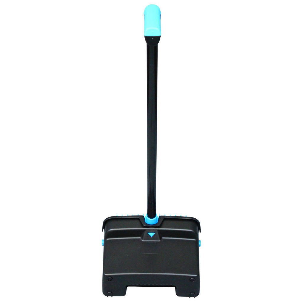 LobbyMaster Plastic Dust Pan, 12.32" Wide, 31.84" Aluminum Handle, Blue/Black, 6/Carton