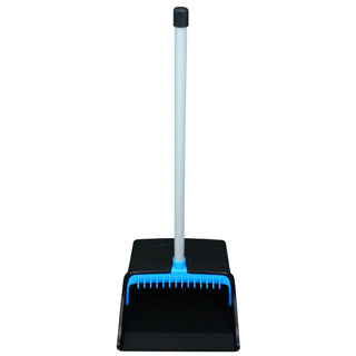 LobbyMaster Plastic Dust Pan, 11.72" Wide, 31" PVC Handle, Blue/Black