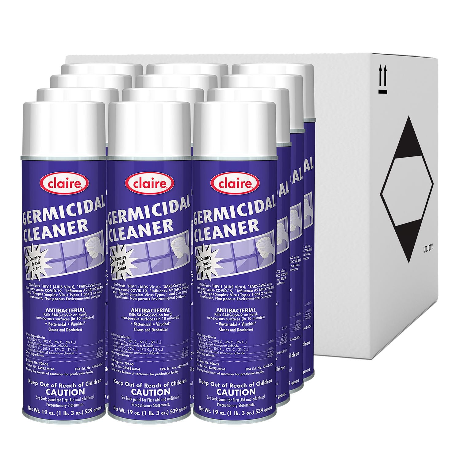 Germicidal Cleaner, Country Fresh Scent, 19 oz Aerosol Spray, 12/Carton
