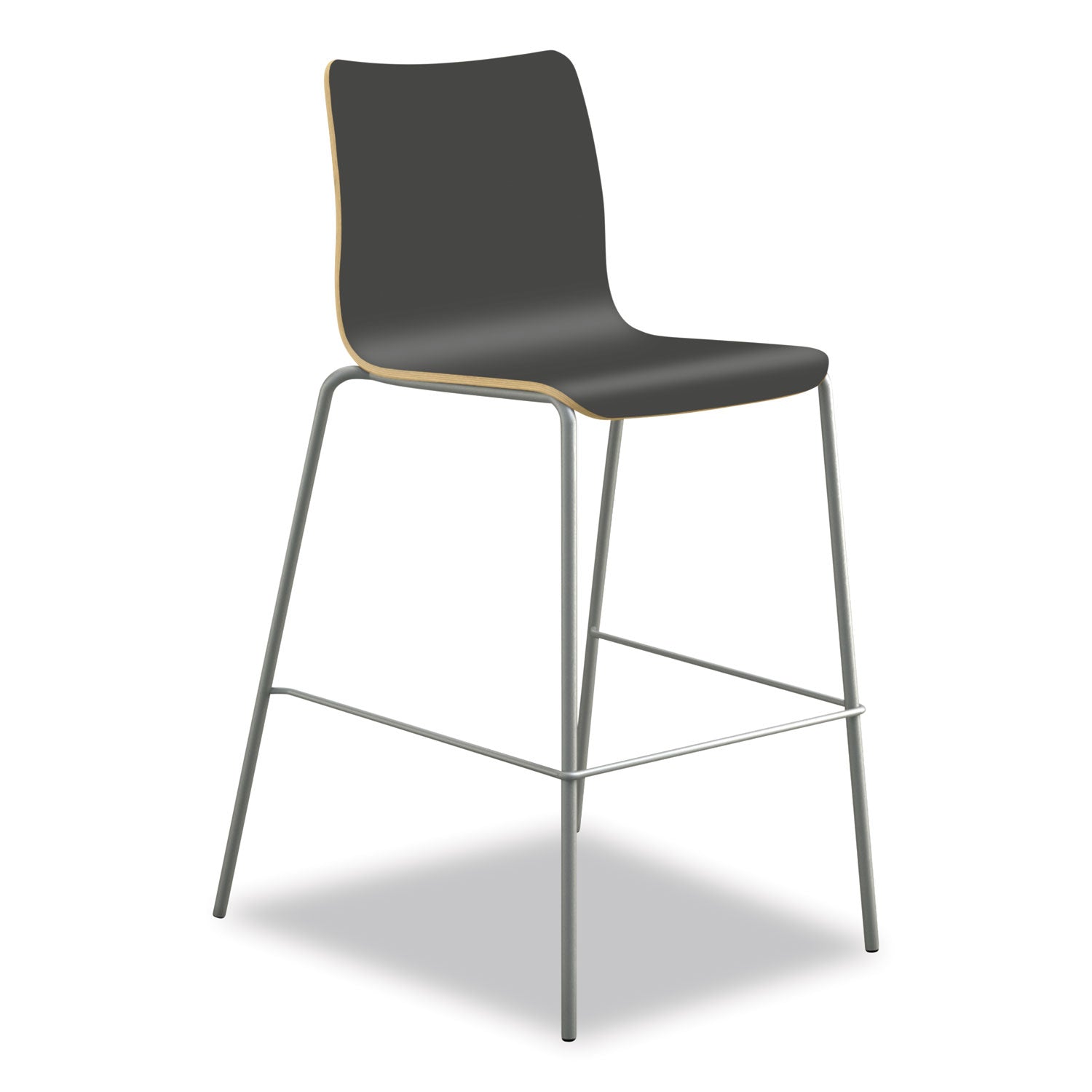 Ruck Laminate Stool, Up to 300 lbs, 30" Seat Height, Charcoal Seat, Charcoal Back, Silver Base
