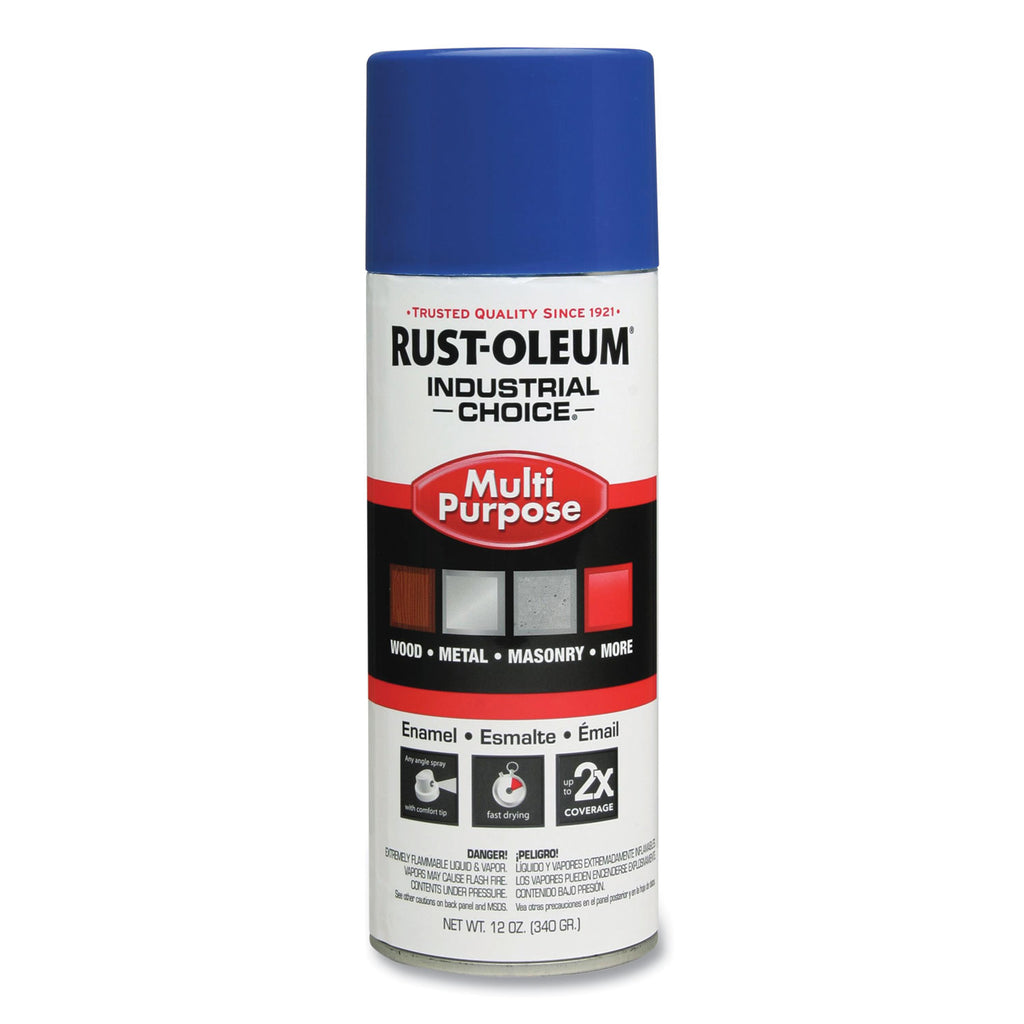 Industrial Choice 1600 System Multi-Purpose Enamel Spray Paint, Flat Safety Blue, 12 oz Aerosol Can, 6/Carton