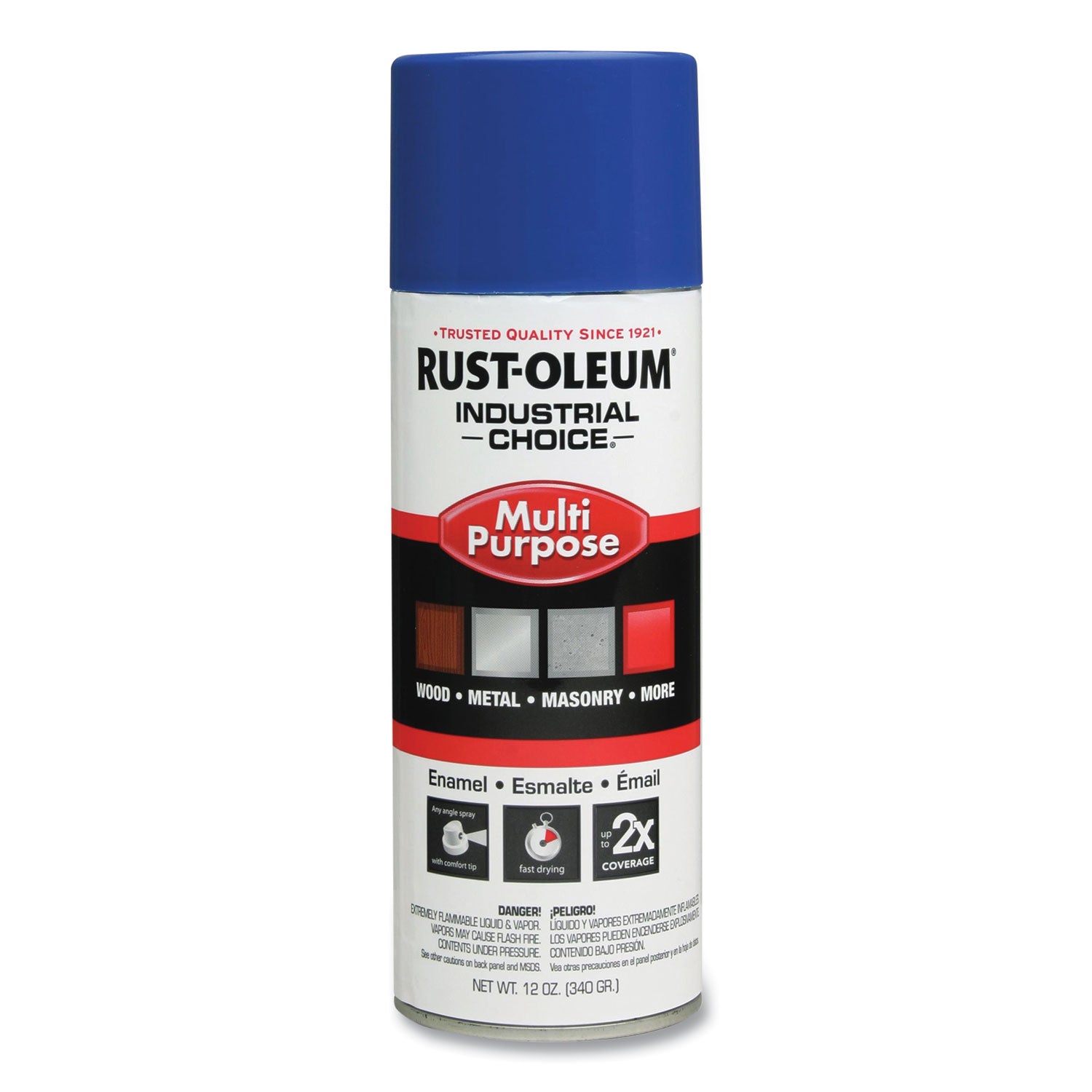 Industrial Choice 1600 System Multi-Purpose Enamel Spray Paint, Flat Safety Blue, 12 oz Aerosol Can, 6/Carton
