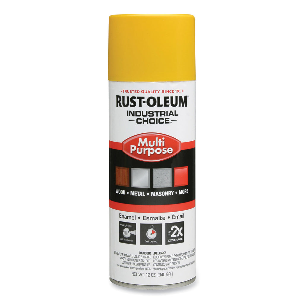 Industrial Choice 1600 System Multi-Purpose Enamel Spray Paint, Flat Safety Yellow, 12 oz Aerosol Can, 6/Carton