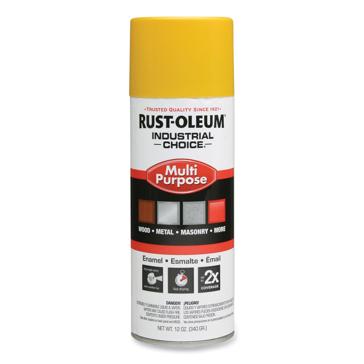 Industrial Choice 1600 System Multi-Purpose Enamel Spray Paint, Flat Safety Yellow, 12 oz Aerosol Can, 6/Carton