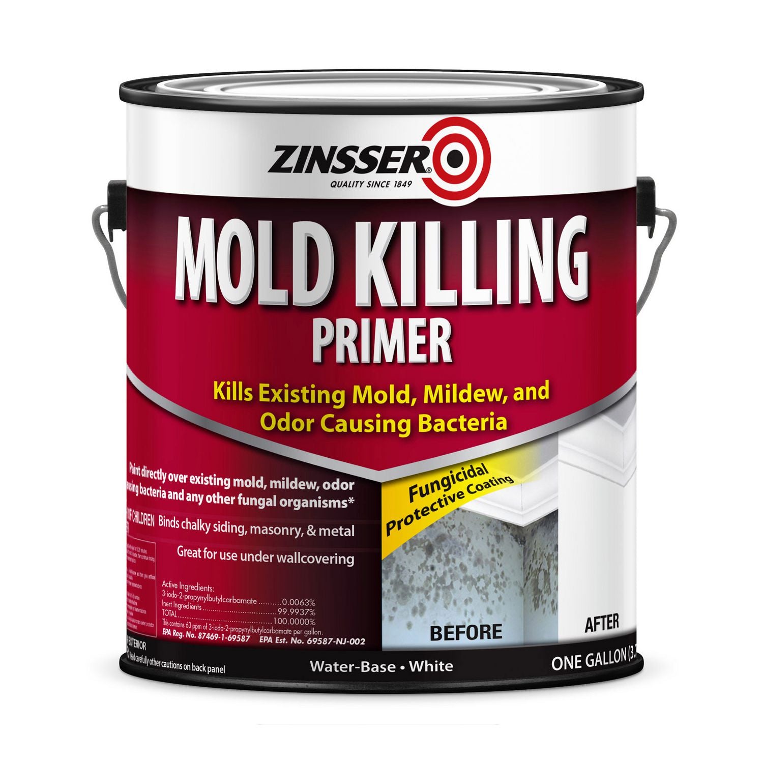 Mold Killing Primer, Interior/Exterior, Flat White, 1 gal Bucket/Pail