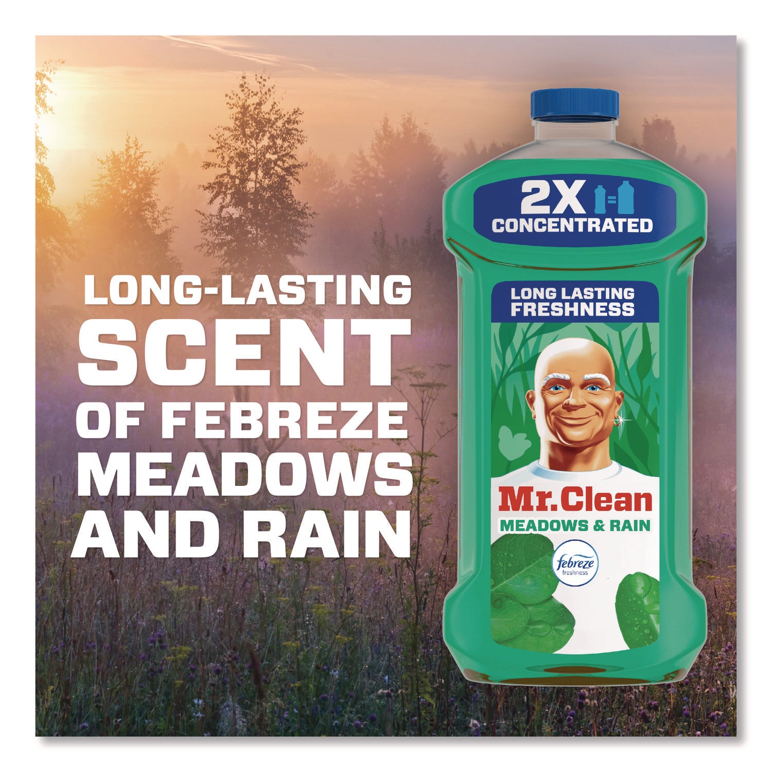 Multipurpose Cleaning Solution with Febreze, Meadows and Rain, 64 oz Bottle, 4/Carton
