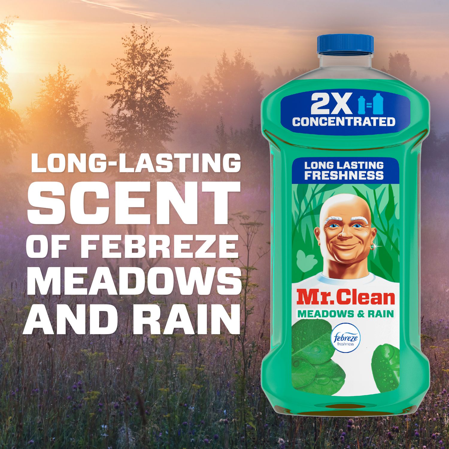 Multipurpose Cleaning Solution with Febreze, Meadows and Rain, 64 oz Bottle