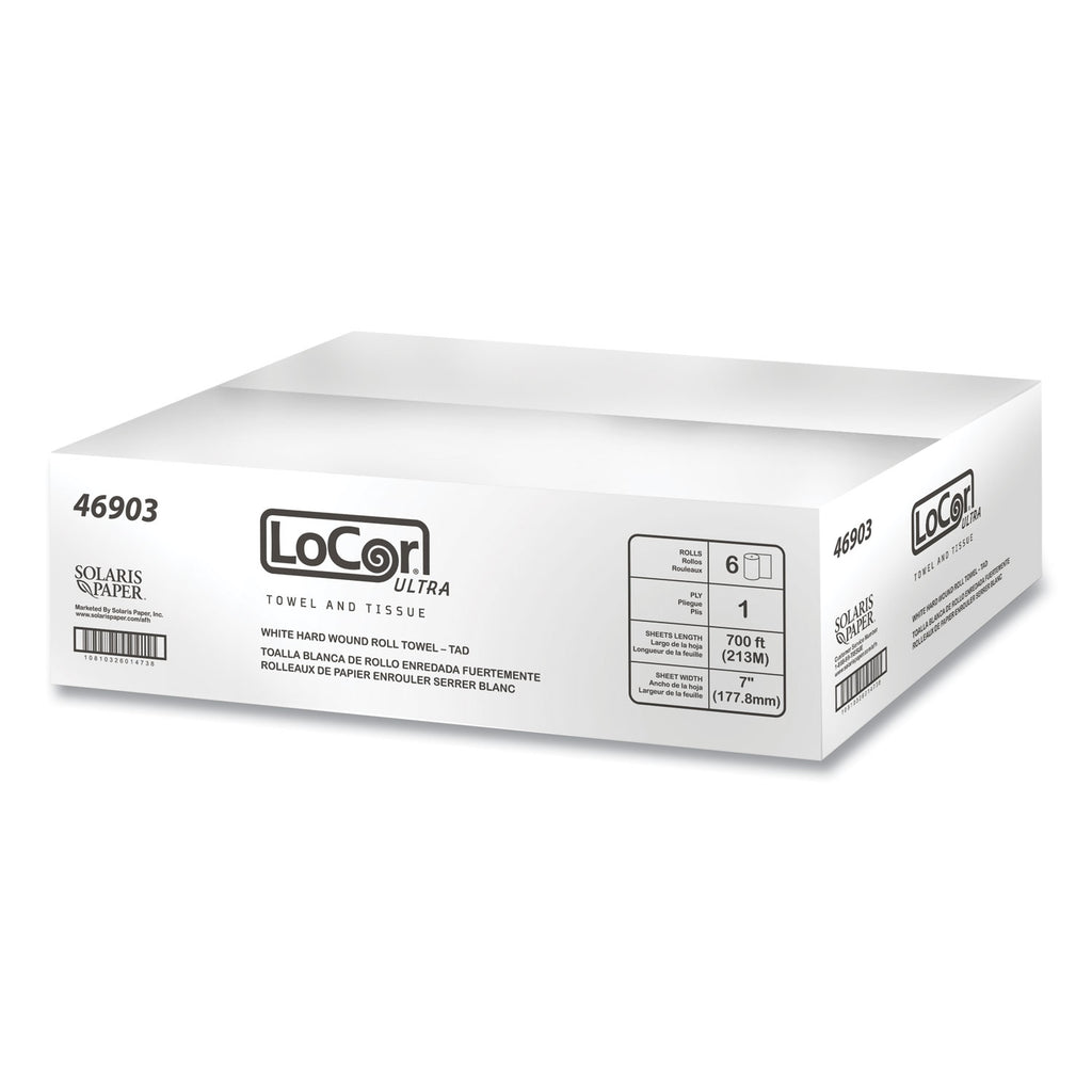 Hard Wound Roll Towel. 1-Ply, 7 x 700 ft, White, 6 Rolls/Carton