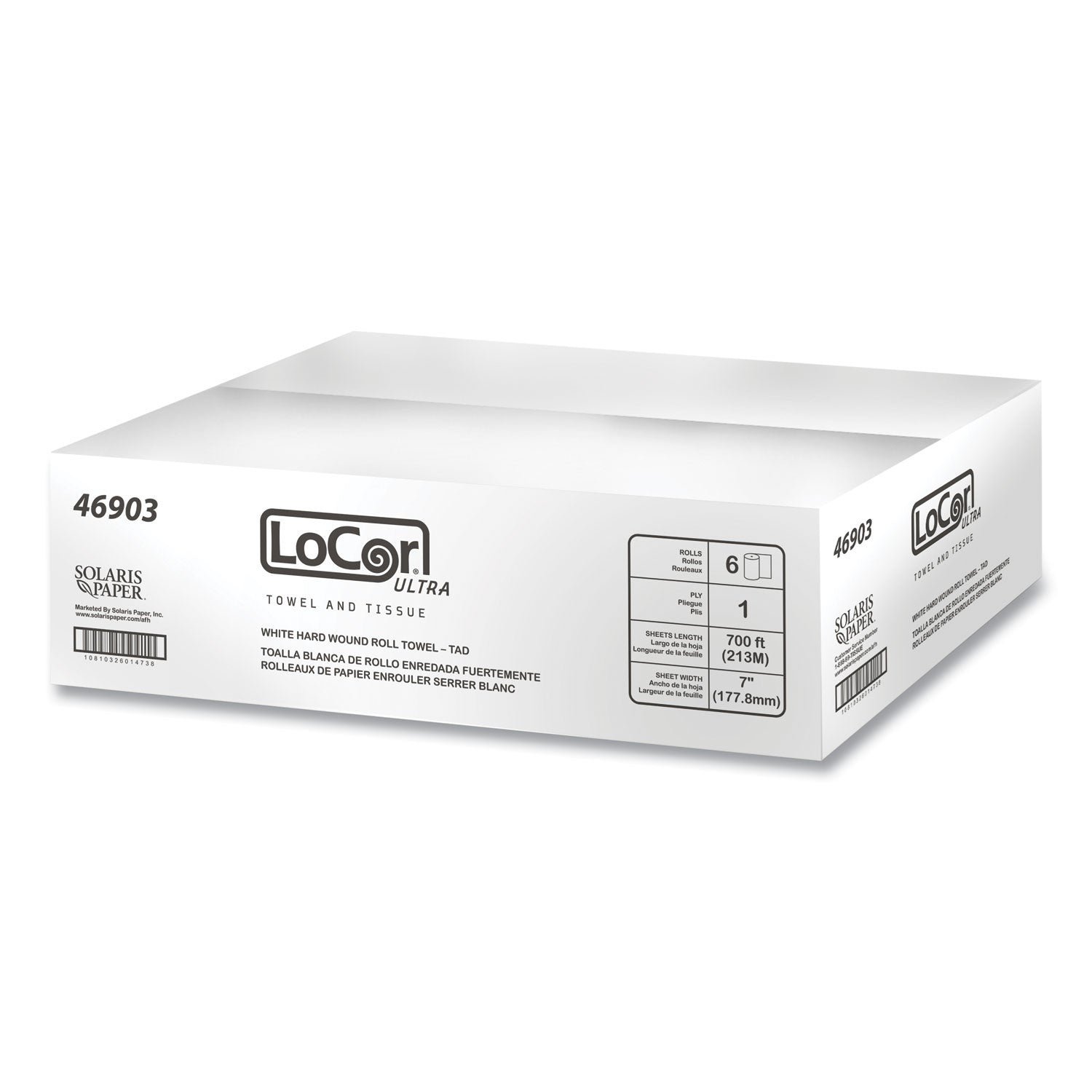 Hard Wound Roll Towel. 1-Ply, 7 x 700 ft, White, 6 Rolls/Carton