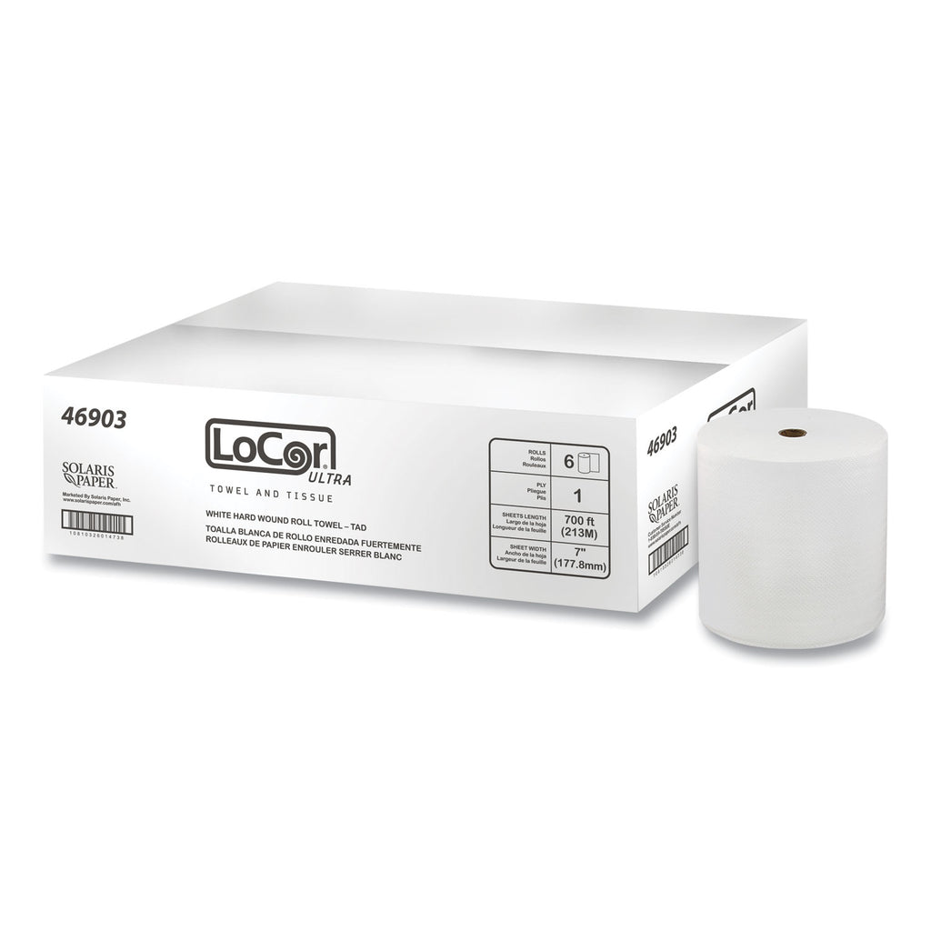 Hard Wound Roll Towel. 1-Ply, 7 x 700 ft, White, 6 Rolls/Carton