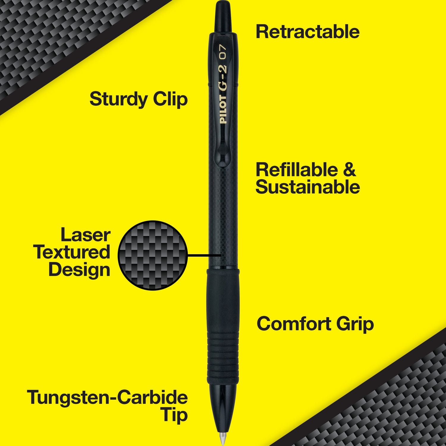 G2 Edge Premium Gel Pen, Retractable, Fine 0.7 mm, Black Ink/Barrel, Dozen