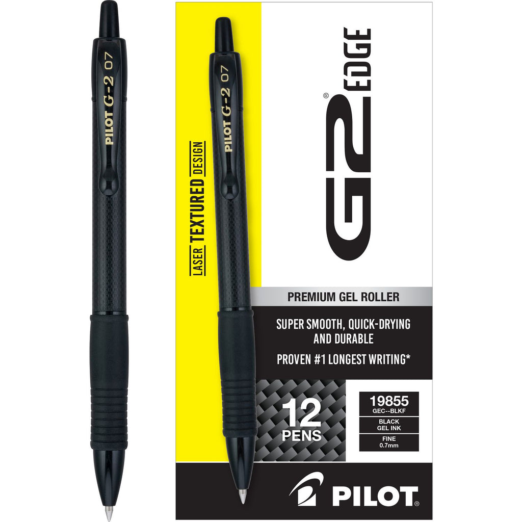 G2 Edge Premium Gel Pen, Retractable, Fine 0.7 mm, Black Ink/Barrel, Dozen