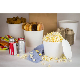 Food Bucket with Lid, 85 oz, 7.36" Dai x 6"h, White, Paper, 180/Carton