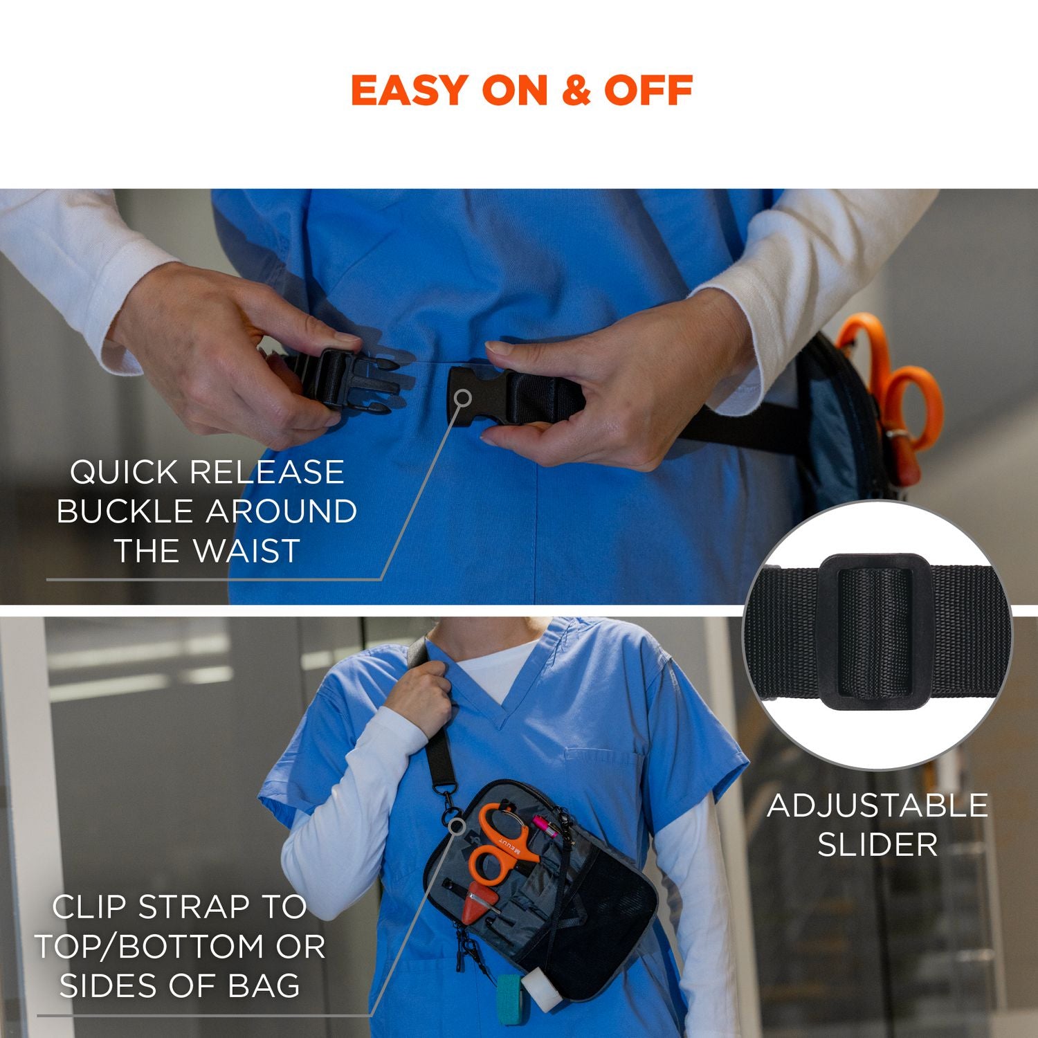 Arsenal 5717 Convertible Nurse Belt Bag, 10 Compartments, 7 x 10, Nylon, Black, Ships in 1-3 Business Days
