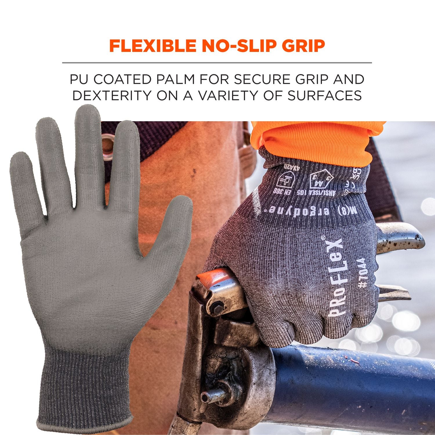ProFlex 7044 ANSI A4 PU Coated CR Gloves, Gray, X-Small, Pair, Ships in 1-3 Business Days
