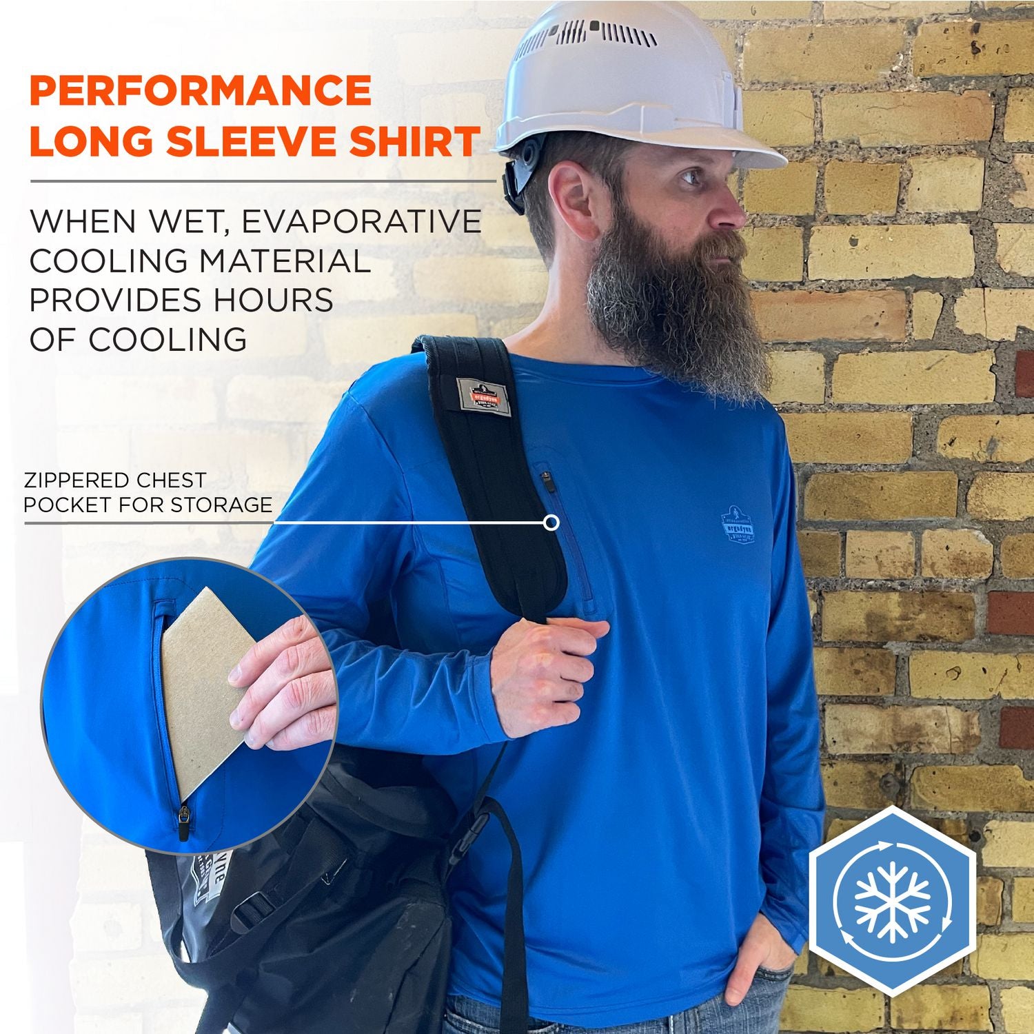 Chill-Its 6689 Cooling Long Sleeve Sun Shirt with UV Protection, 3X-Large, Blue, Ships in 1-3 Business Days