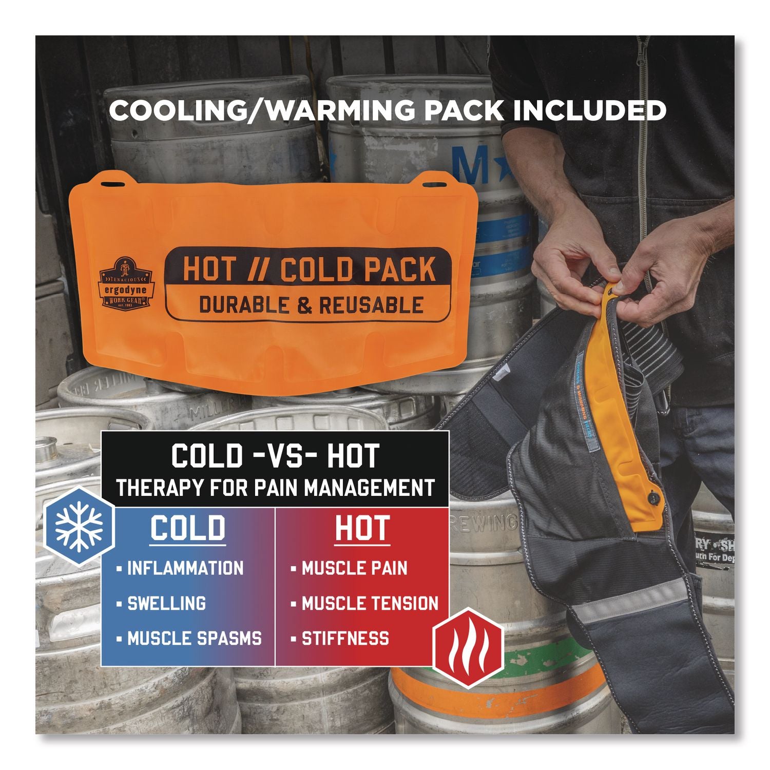 Proflex 1675 Back Support Brace with Cooling/Warming Pack, 3X-Large, 46" to 52" Waist, Black, Ships in 1-3 Business Days