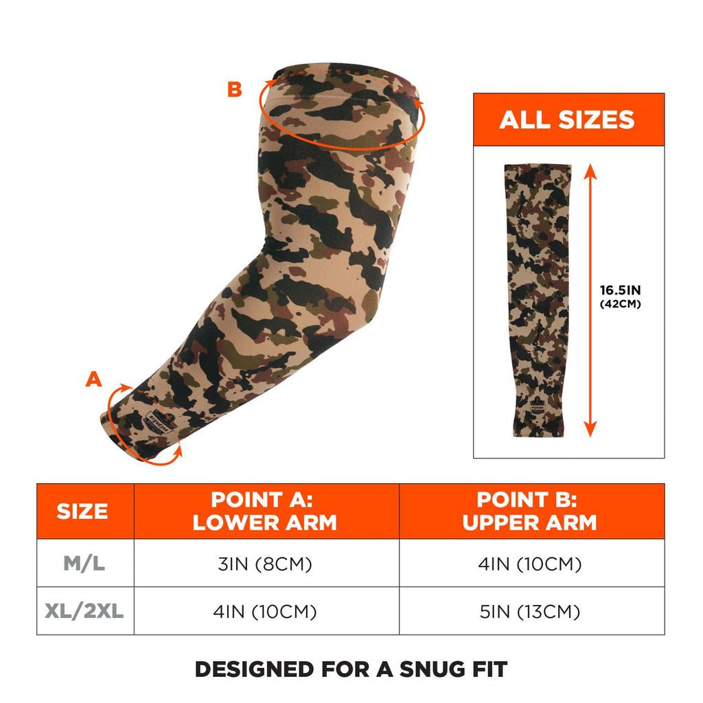 Chill-Its 6695 Sun Protection Arm Sleeves, Polyester/Spandex, Medium/Large, Camo, Ships in 1-3 Business Days