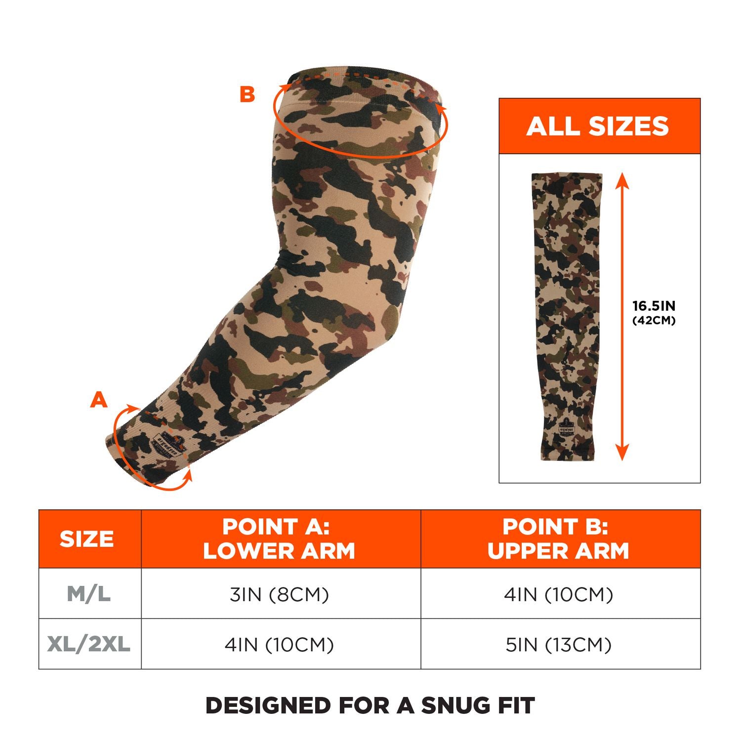 Chill-Its 6695 Sun Protection Arm Sleeves, Polyester/Spandex, Medium/Large, Camo, Ships in 1-3 Business Days
