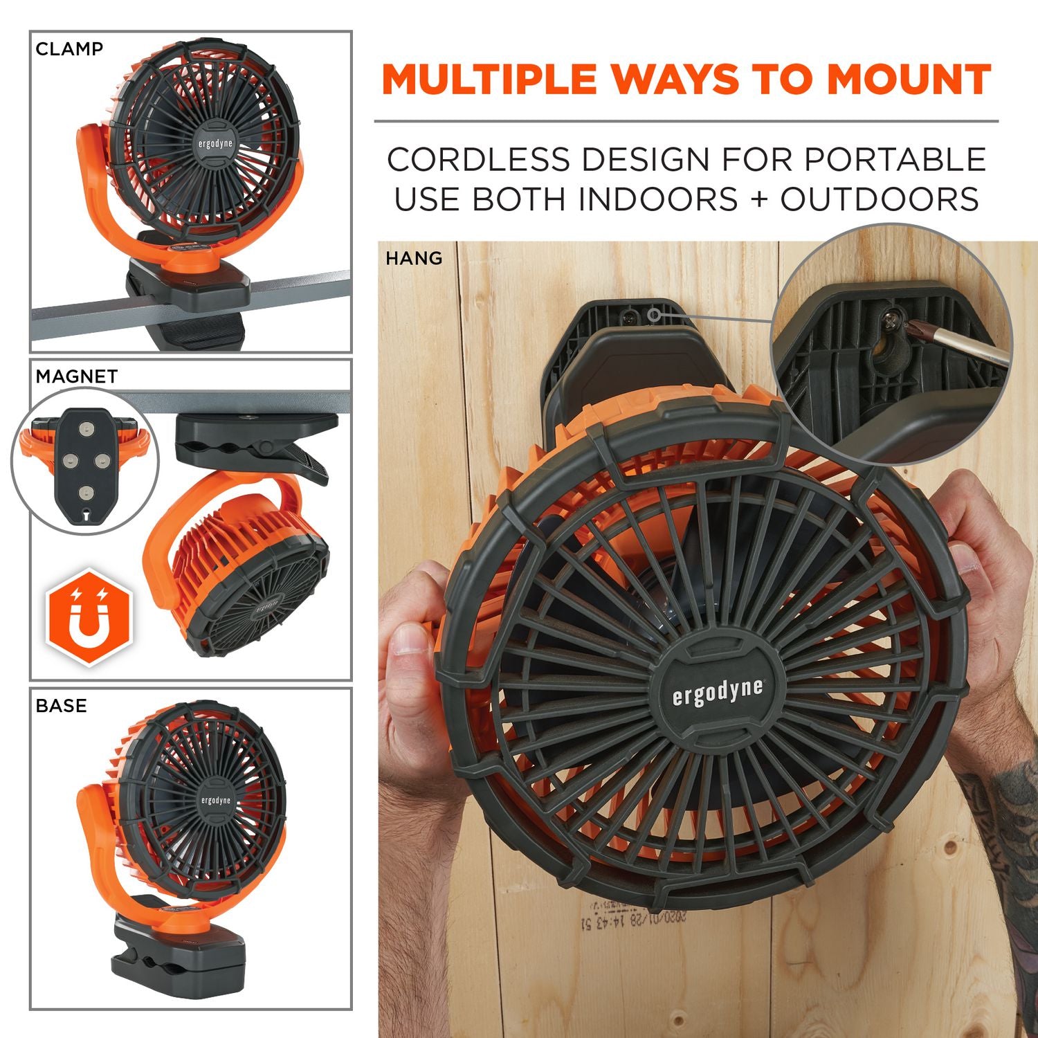 Chill-Its 6090 Rechargeable Portable Jobsite Fan, 9.5, Orange/Black, Ships in 1-3 Business Days