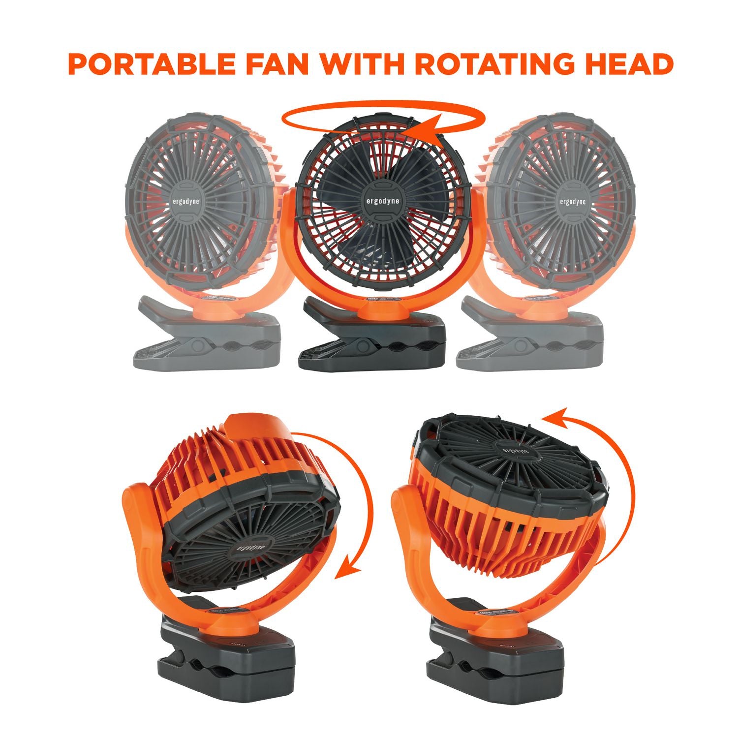 Chill-Its 6090 Rechargeable Portable Jobsite Fan, 9.5, Orange/Black, Ships in 1-3 Business Days
