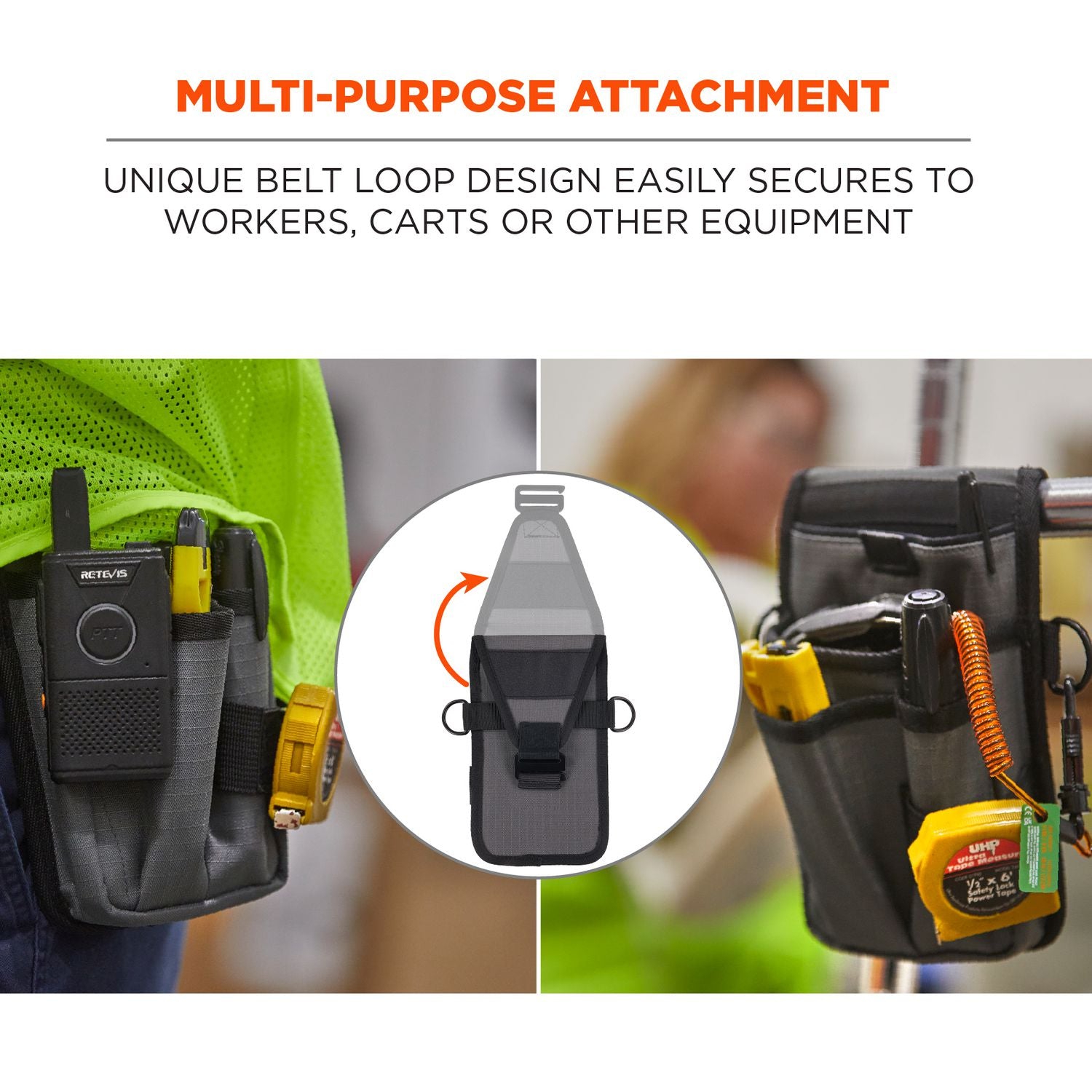 Arsenal 5568 Belt Loop Tool Pouch w/Device Holster, 4 Compartments, 5 x 2 x 8.5, Polyester, Gray, Ships in 1-3 Business Days