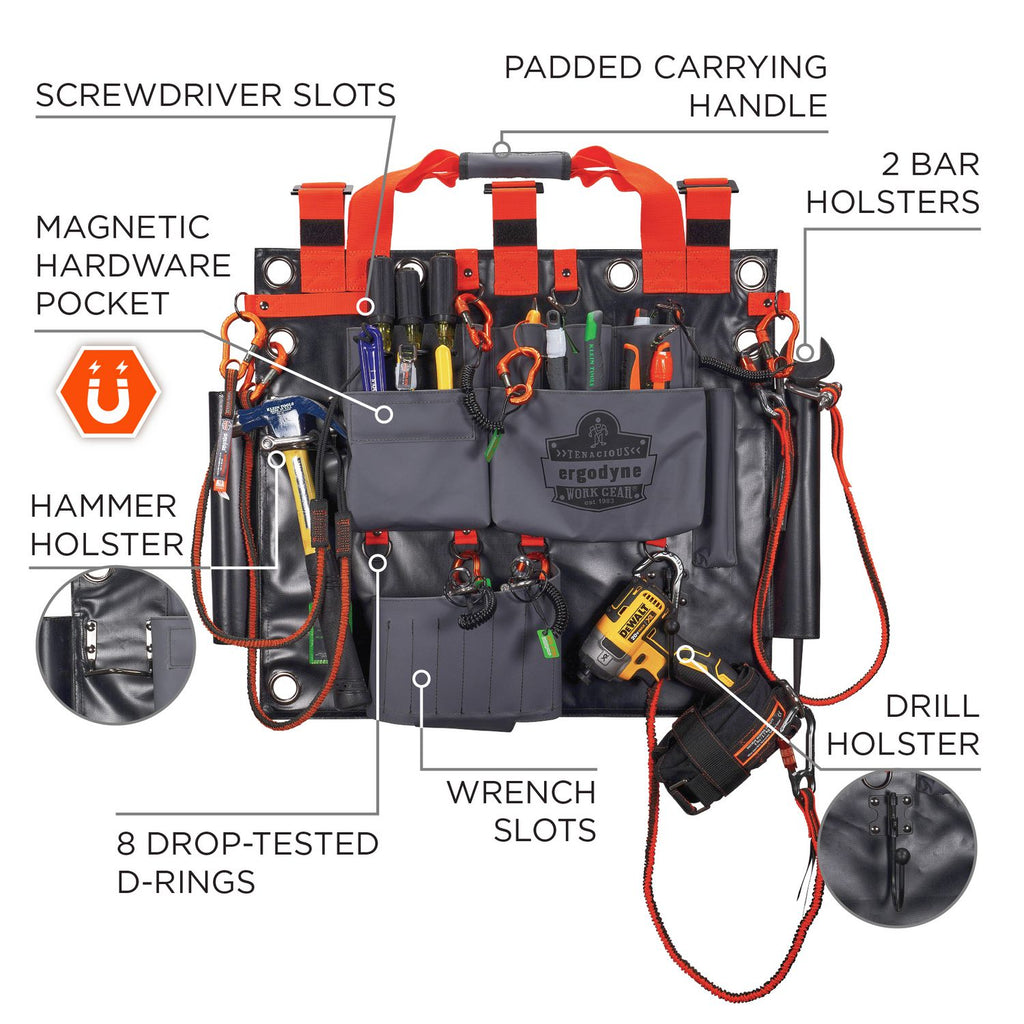 Arsenal 5710 Bucket Truck Tool Board, Tethering Points, 8 Compartments, 24" x 22", Tarpaulin, Gray, Ships in 1-3 Bus Days