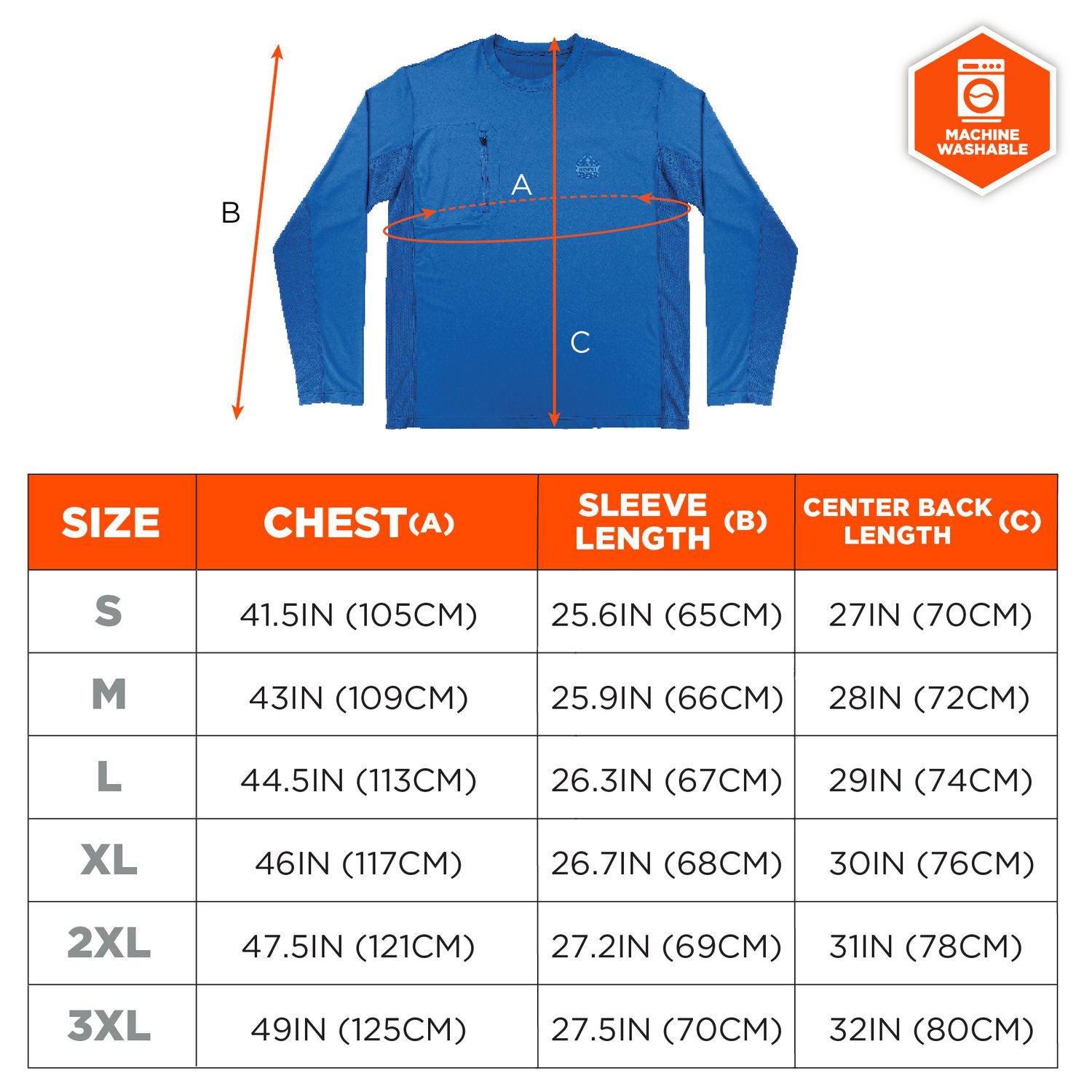 Chill-Its 6689 Cooling Long Sleeve Sun Shirt with UV Protection, Medium, Blue, Ships in 1-3 Business Days