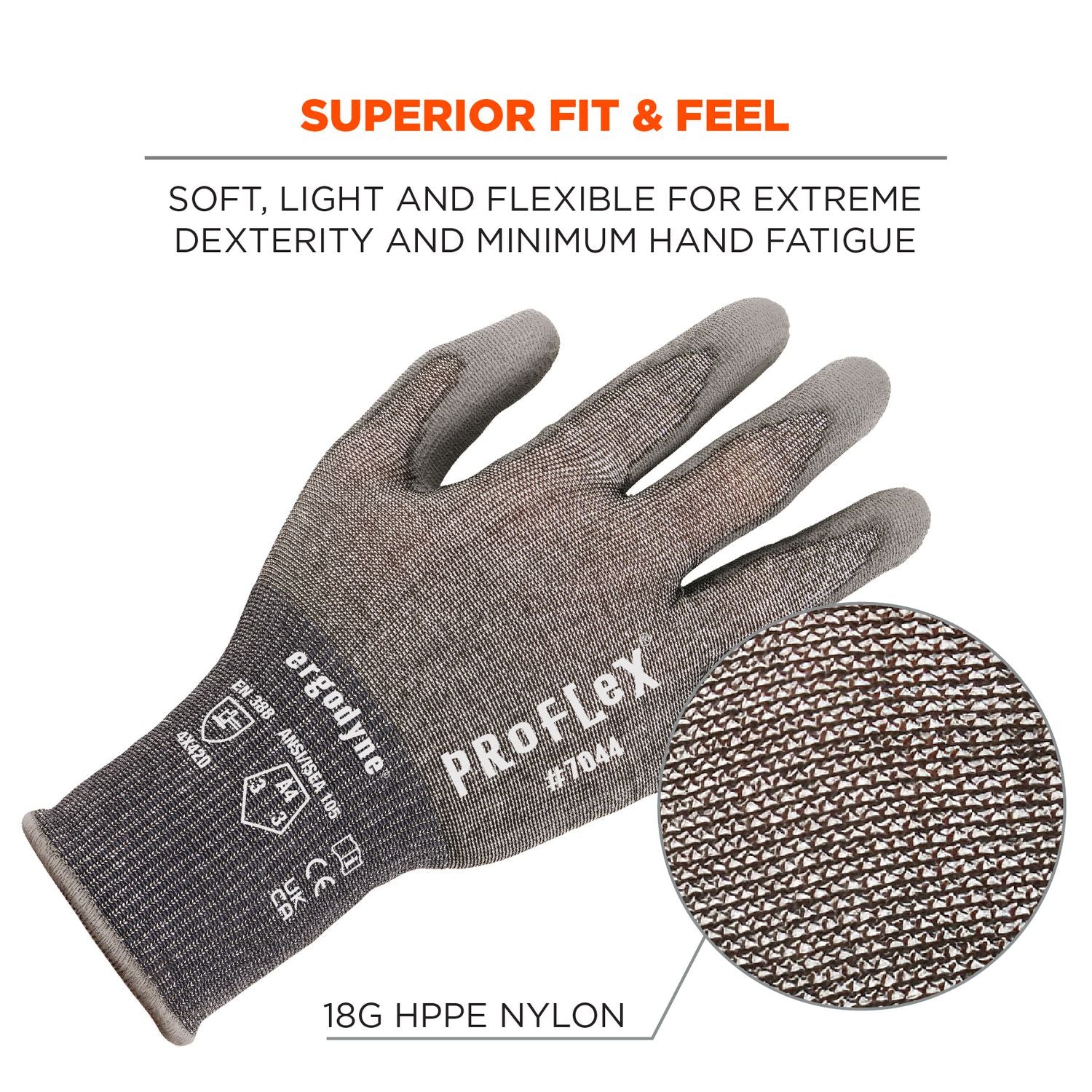 ProFlex 7044 ANSI A4 PU Coated CR Gloves, Gray, X-Small, Pair, Ships in 1-3 Business Days