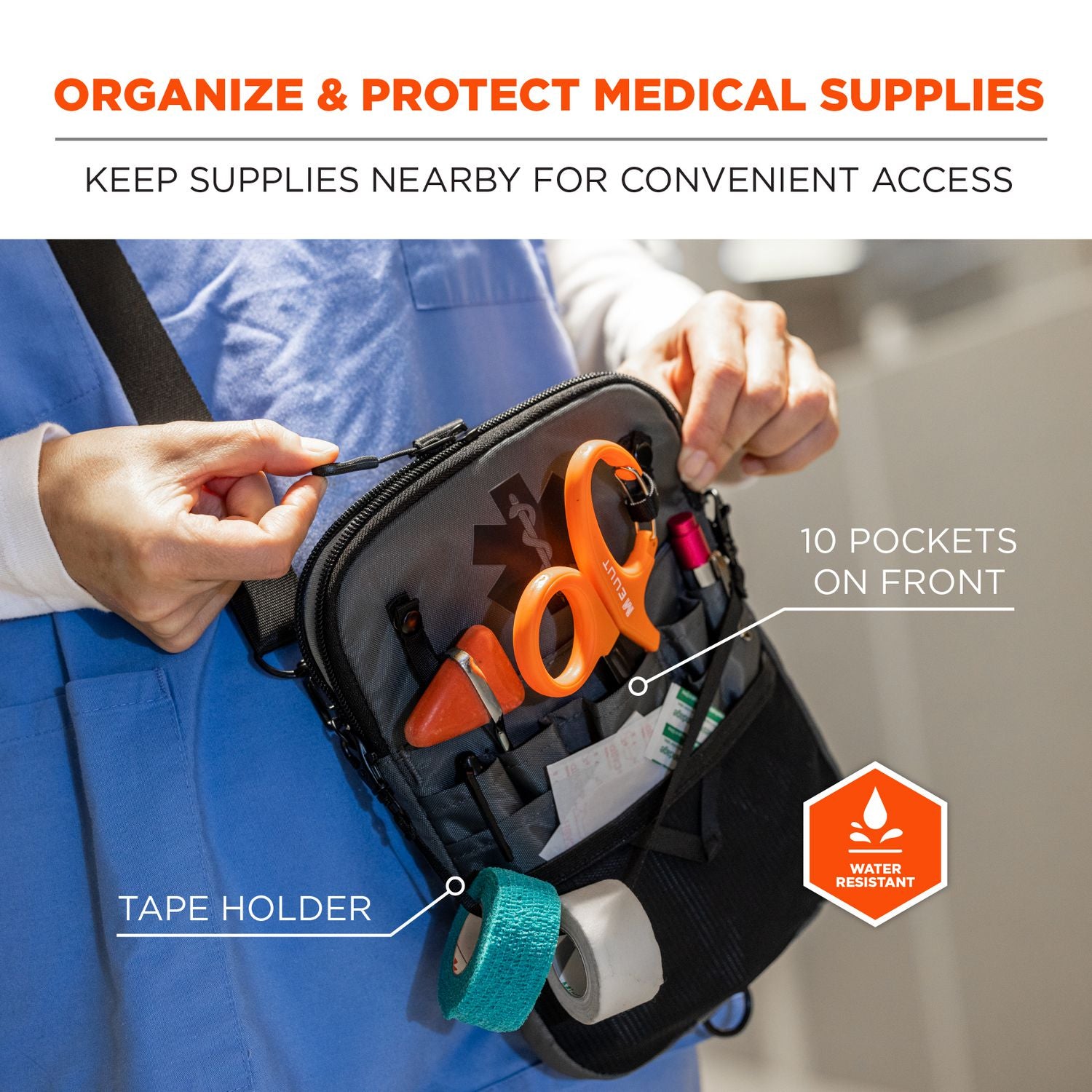 Arsenal 5717 Convertible Nurse Belt Bag, 10 Compartments, 7 x 10, Nylon, Black, Ships in 1-3 Business Days
