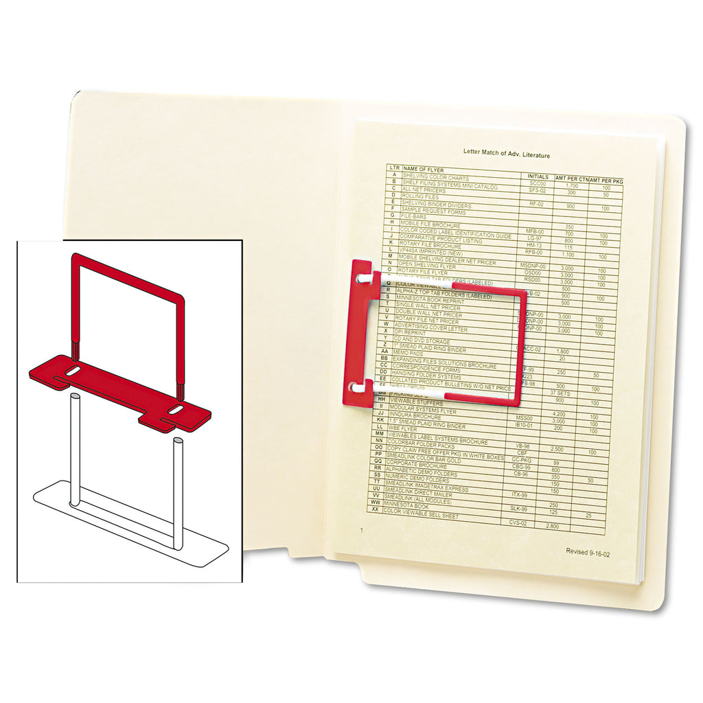 U-Clip Bonded Fasteners, 2" Capacity, 2.75" Center to Center, Red/White, 100/Box - 
