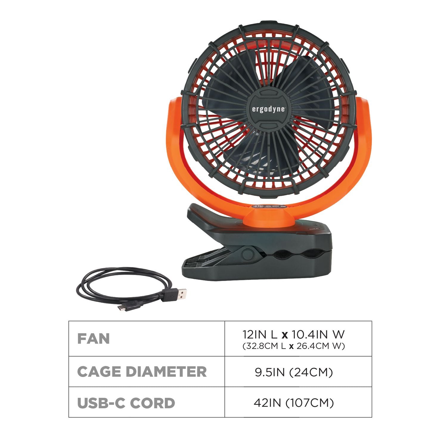 Chill-Its 6090 Rechargeable Portable Jobsite Fan, 9.5, Orange/Black, Ships in 1-3 Business Days