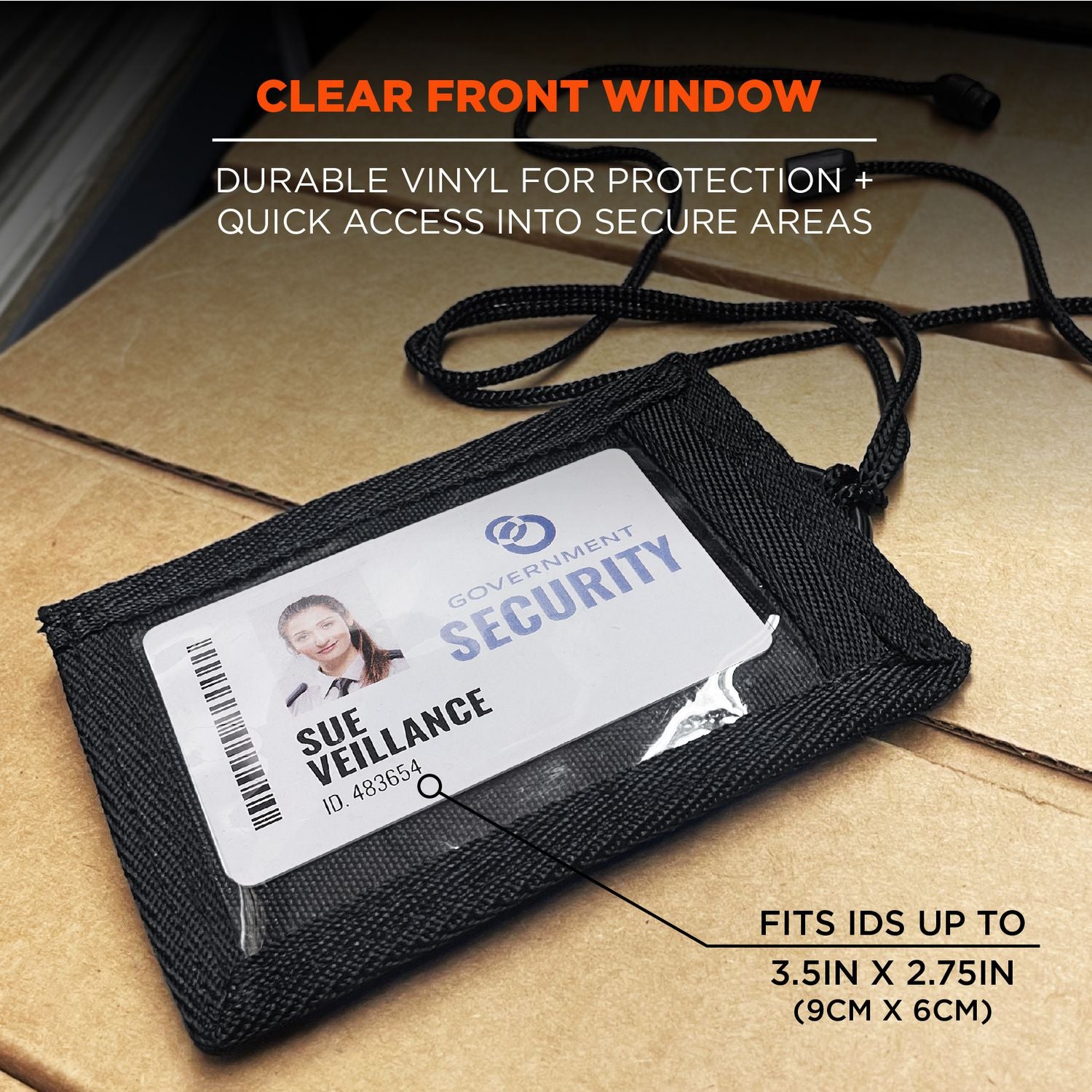 Squids 3389 Wallet ID/Badge Holder,Horizontal/Vertical, Black 3.75 x 5 for 2.75 x 3.5 Insert, 18" Cord,Ships in 1-3 Bus Days