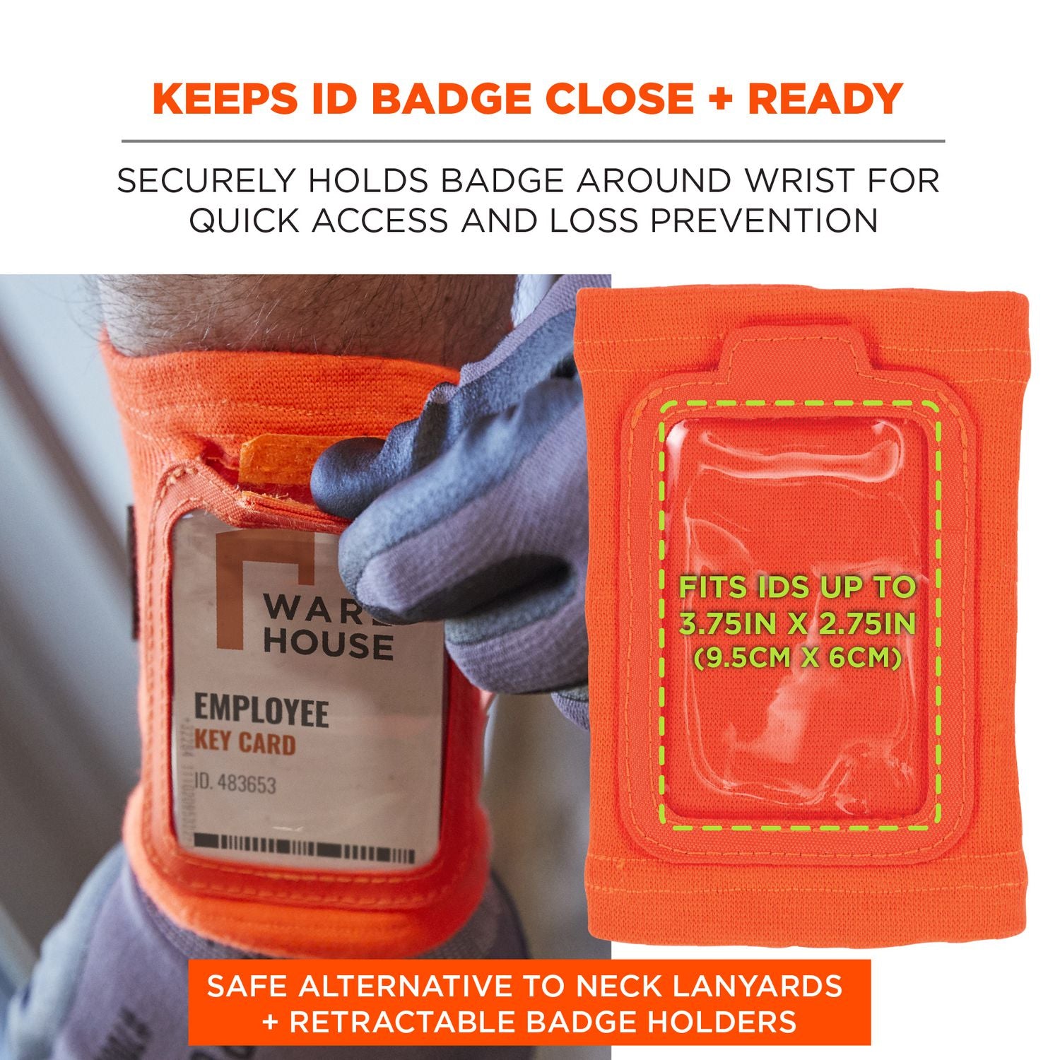 Squids 3388 Wrist ID/Badge Holder, Vertical, Orange 3.5 x 5.5 Holder, 2.75 x 3.75 Insert, Ships in 1-3 Business Days