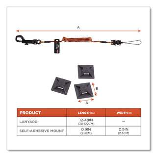Squids 3151 Coil Lanyard Swivel Hook/Detachable Loop, Mini Adhesive Mount, 2 lb Max, 12", Black/Orange, Ships in 1-3 Bus Days