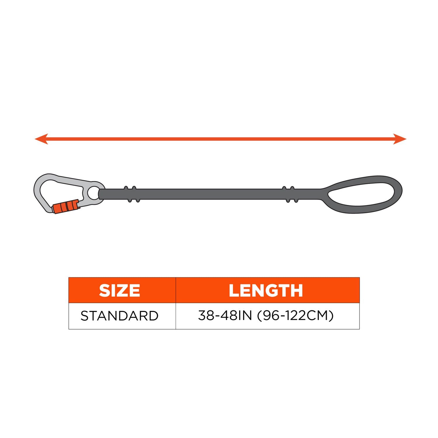 Squids 3104F(x) Tool Lanyard with Carabiner/Choke Loop, 10 lb Max Cap, 38" to 48" Long, Gray/Orange, Ships in 1-3 Bus Days