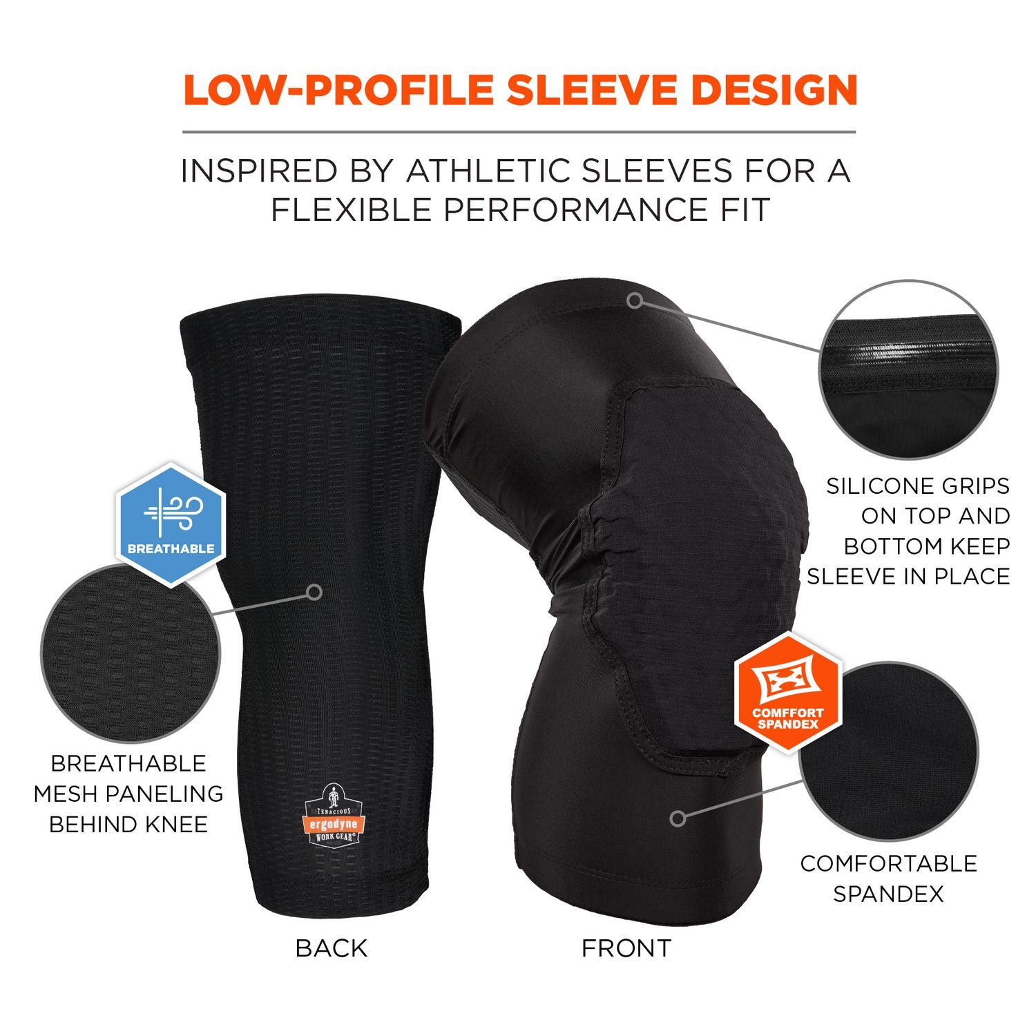 Proflex 525 Lightweight Padded Knee Sleeves, Slip-On, X-Large+, Black, Pair, Ships in 1-3 Business Days