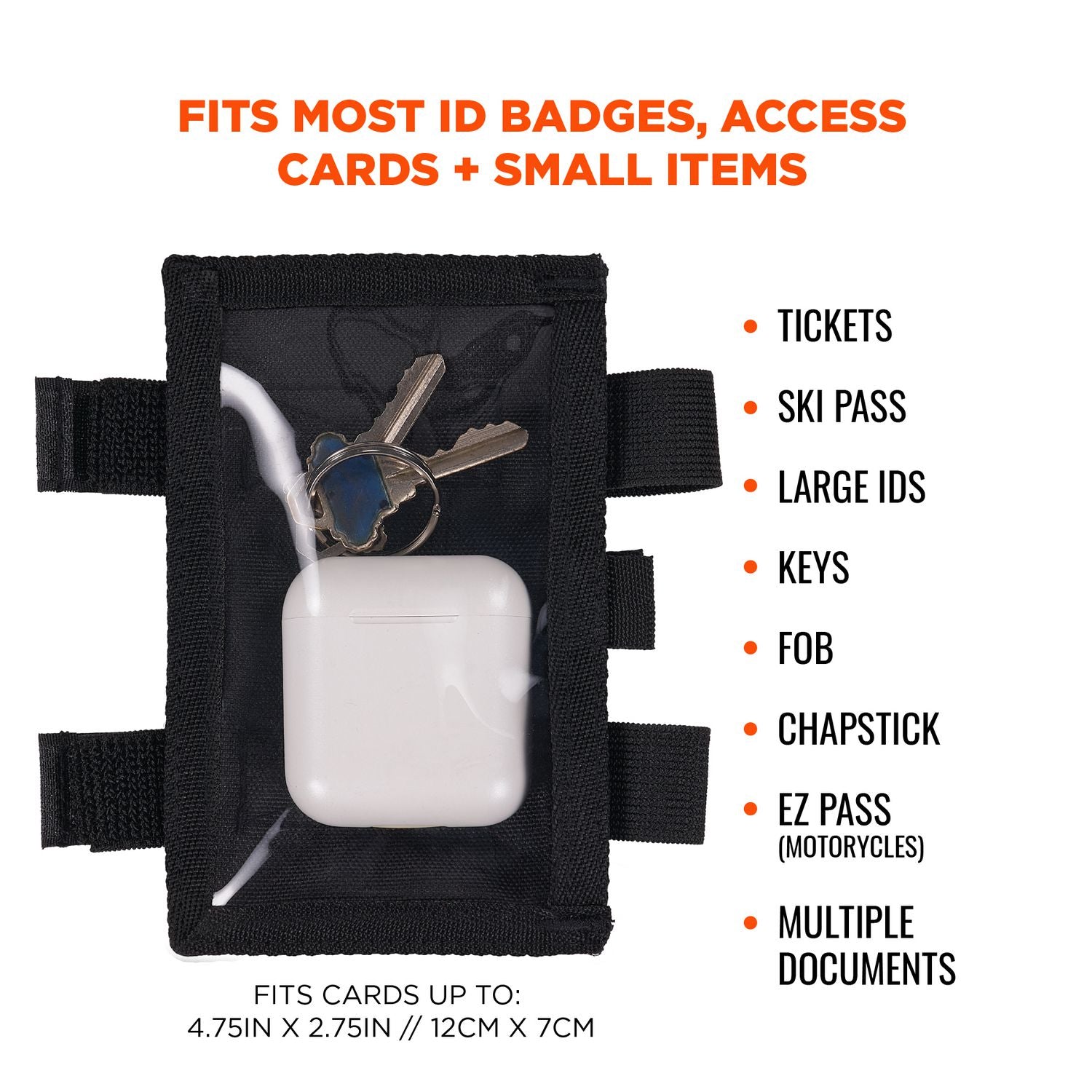 Squids 3390 Dual Band Arm ID/Badge Holder w/Hook/Loop, Vertical, Black 3.75 x 5.75, 2.75 x 4.75 Insert, Ships in 1-3 Bus Days
