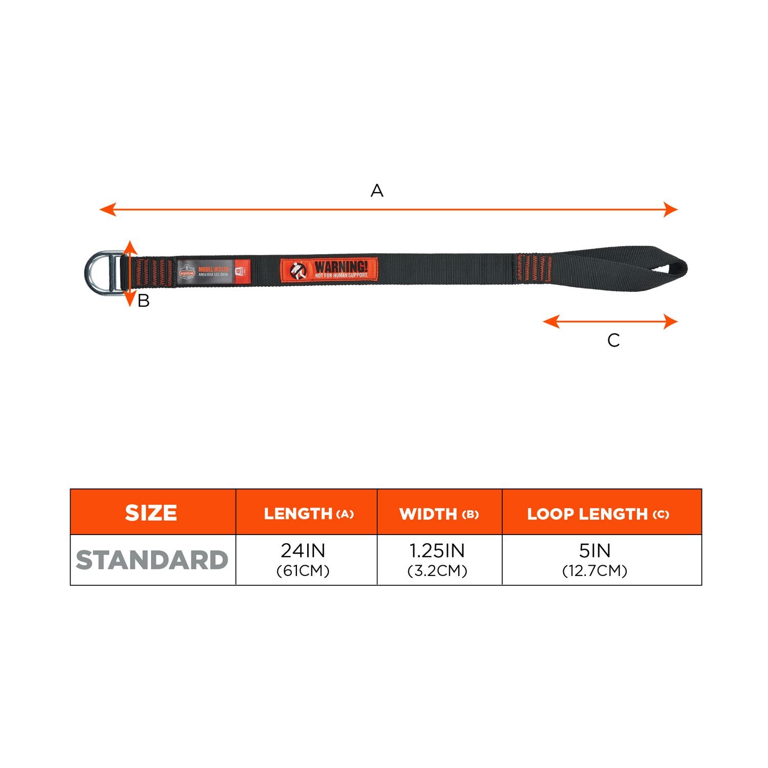 Squids 3176 Anchor Choke Strap for Tool Tethering, 40 lb Max Safe Working Capacity, 24" Long, Black, Ships in 1-3 Bus Days