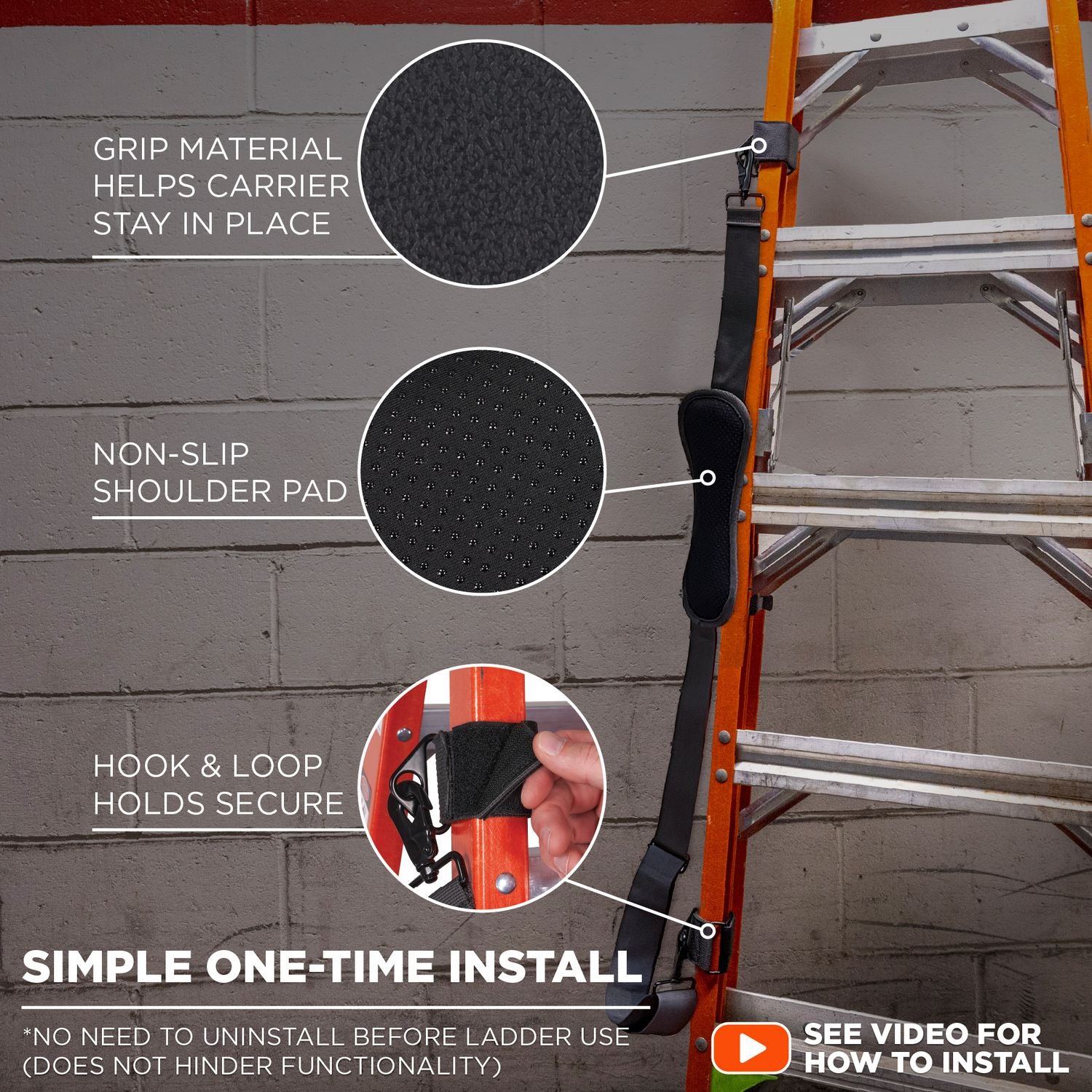 Arsenal 5302 Ladder Shoulder Lifting Strap, Supports Up to 100 lb, 2 x 4 x 10.5, Black, Ships in 1-3 Business Days