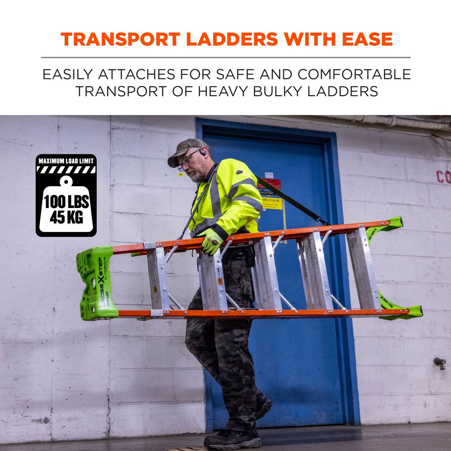 Arsenal 5300 Ladder Shoulder Lifting Strap/Carrying Handle, Supports 100 lb, 2 x 9 x 11, Black/Silver, Ships in 1-3 Bus Days