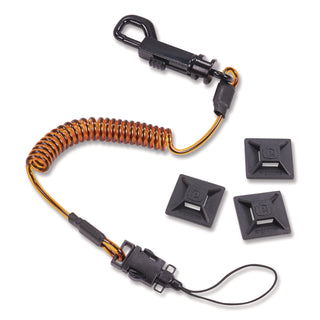 Squids 3151 Coil Lanyard Swivel Hook/Detachable Loop, Mini Adhesive Mount, 2 lb Max, 12", Black/Orange, Ships in 1-3 Bus Days