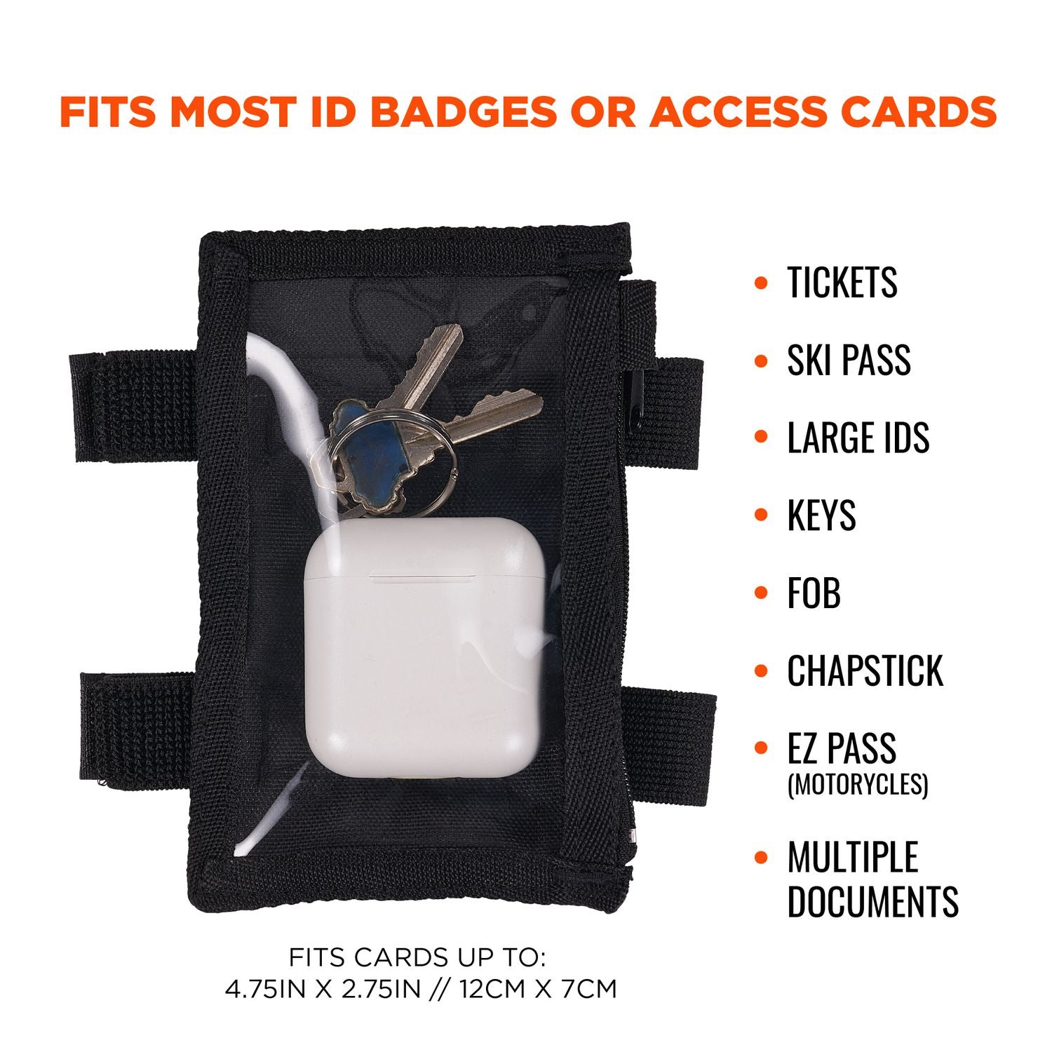 Squids 3387 Dual Band Arm ID/Badge Holder w/Zipper, Vertical, Black 3.75 x 5.75 for 2.75 x 4.75 Insert, Ships in 1-3 Bus Days