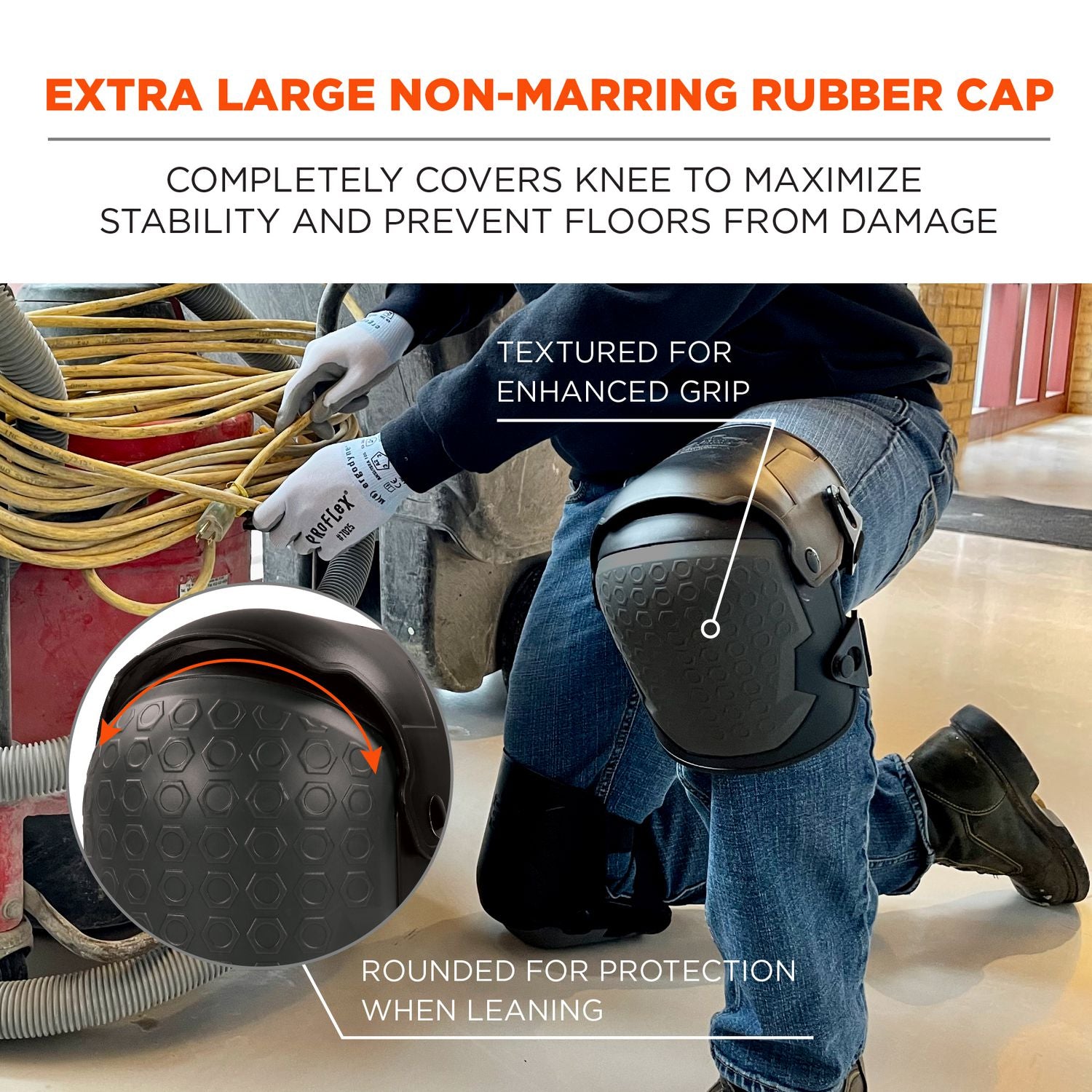 Proflex 360 Hard Shell Hinged Knee Pads w/Non-Marring Cap, Buckle, One Size Fits Most, Black, Pair, Ships in 1-3 Bus Days