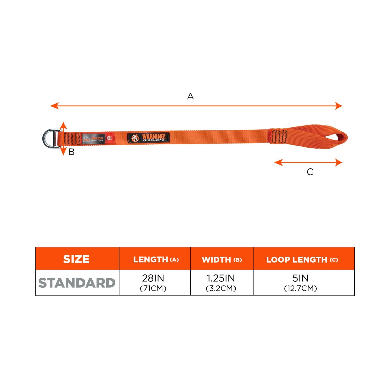 Squids 3177 Anchor Choke Strap for Tool Tethering, 60 lb Max Safe Working Capacity, 28" Long, Orange, Ships in 1-3 Bus Days